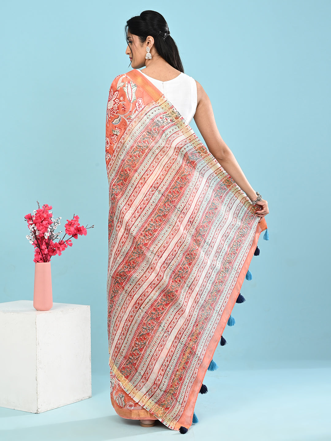 Marupushpa Coral Block Print Saree