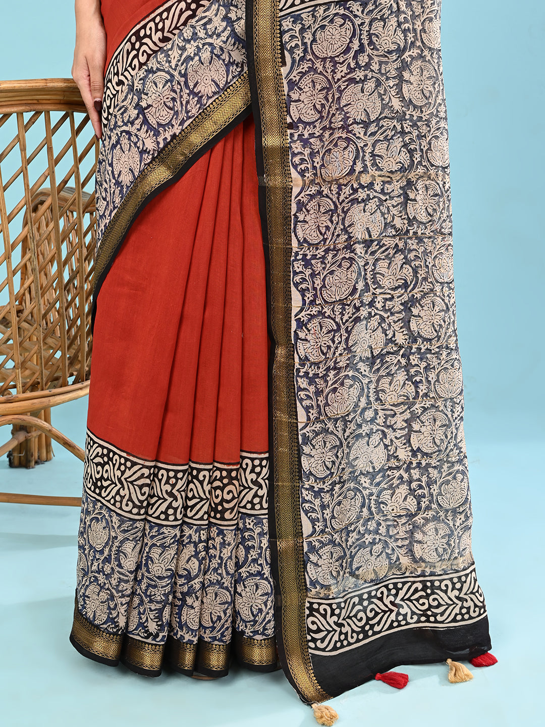 Pushpavali Maroon Block Print Saree