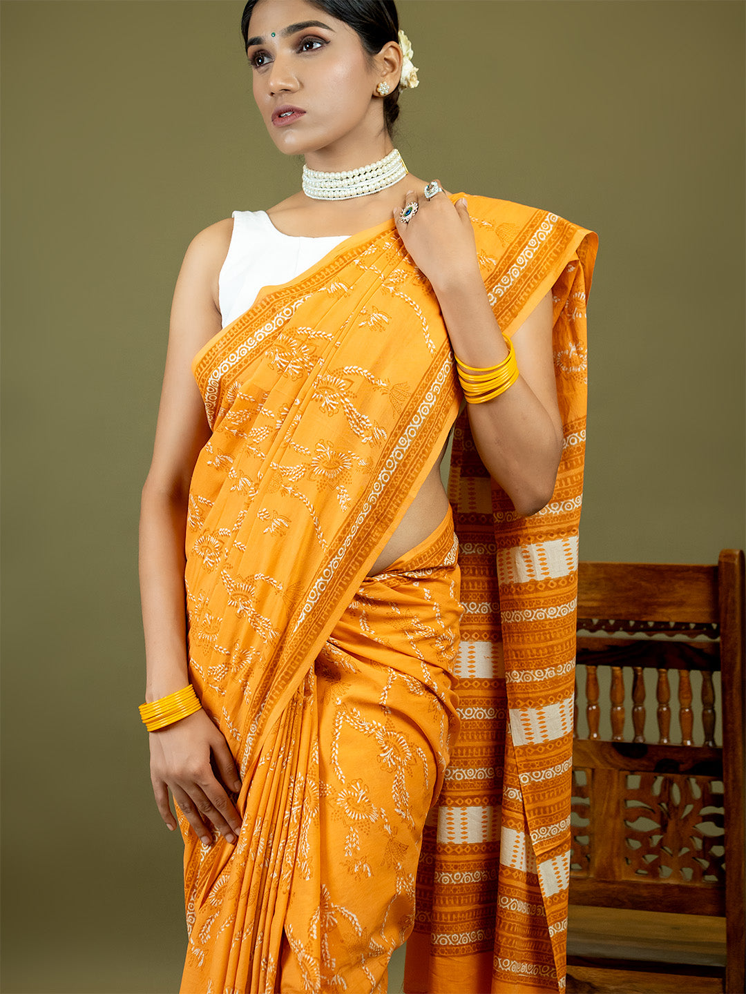 Gulkar Orange Dabu Saree