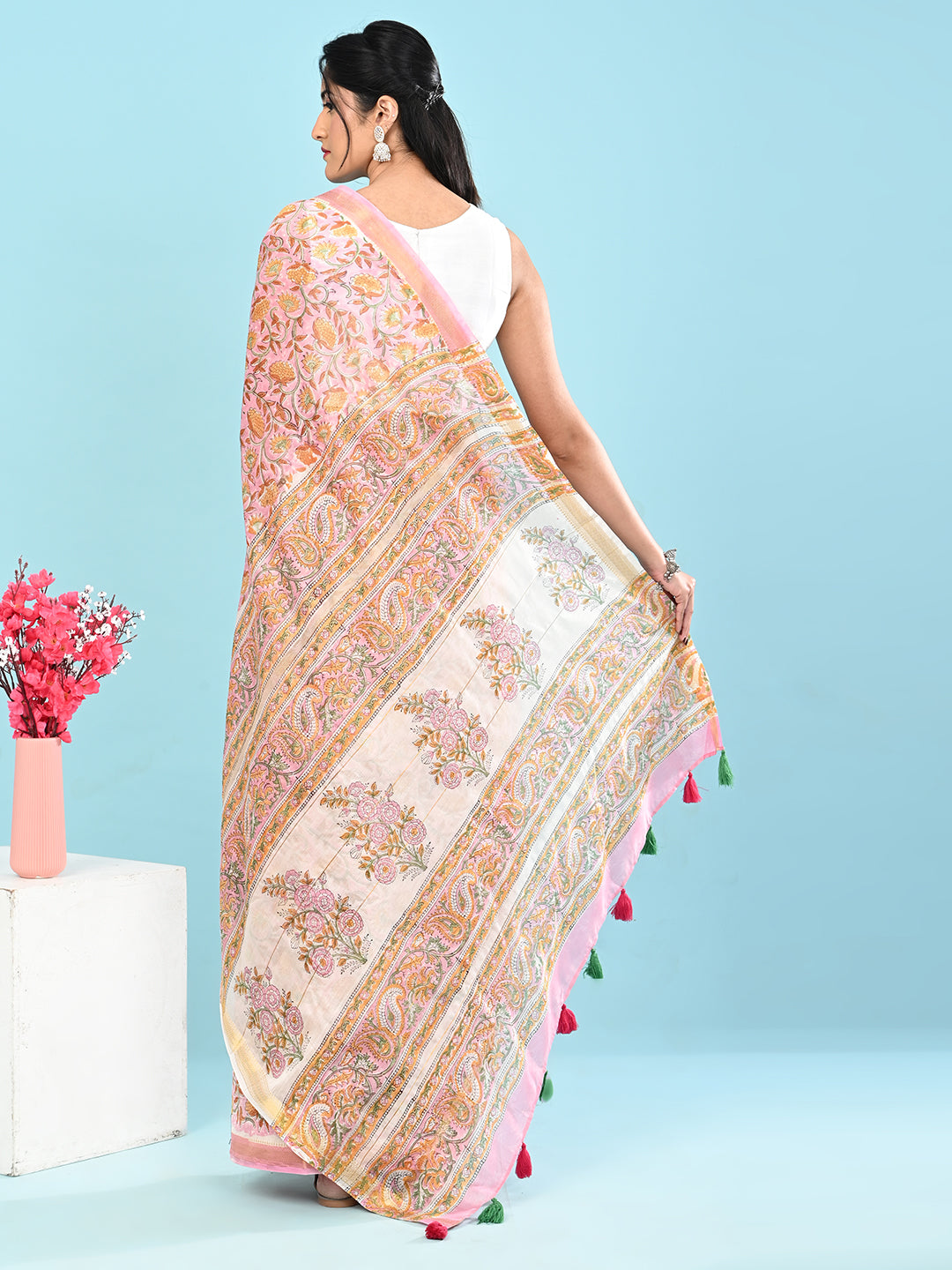 Marupushpa Lavender Block Print Saree