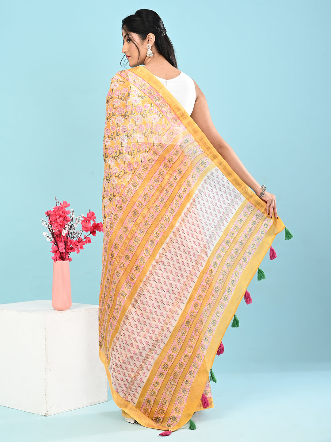 Marupushpa Yellow Block Print Saree