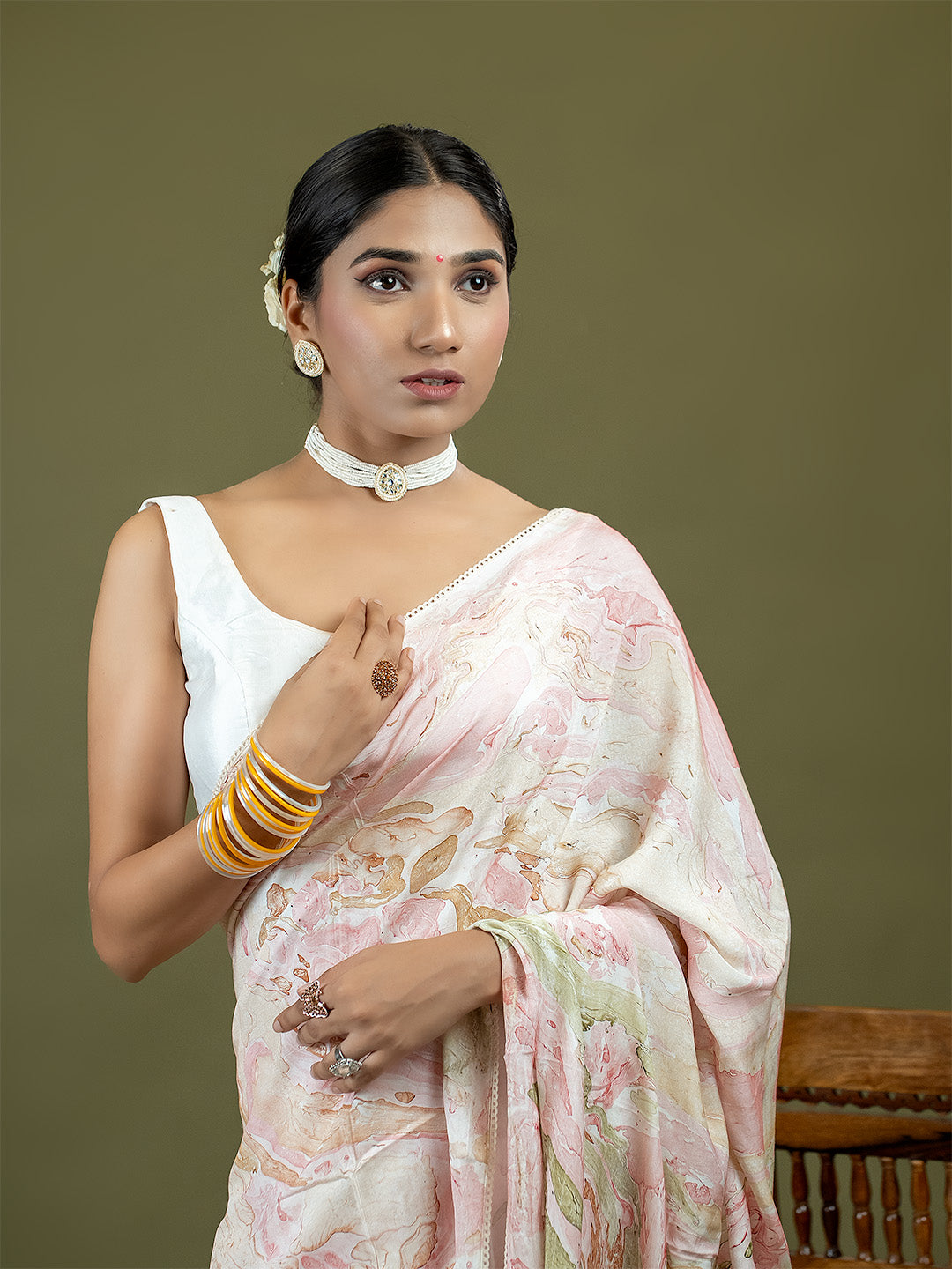 Chhavi Pink Marble Print Saree