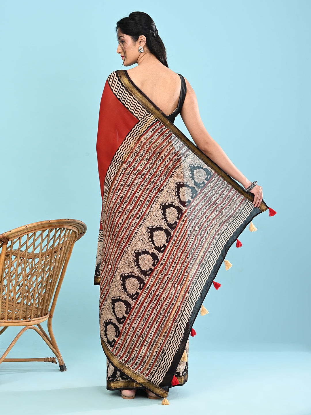 Pushpavali Red Block Print Saree