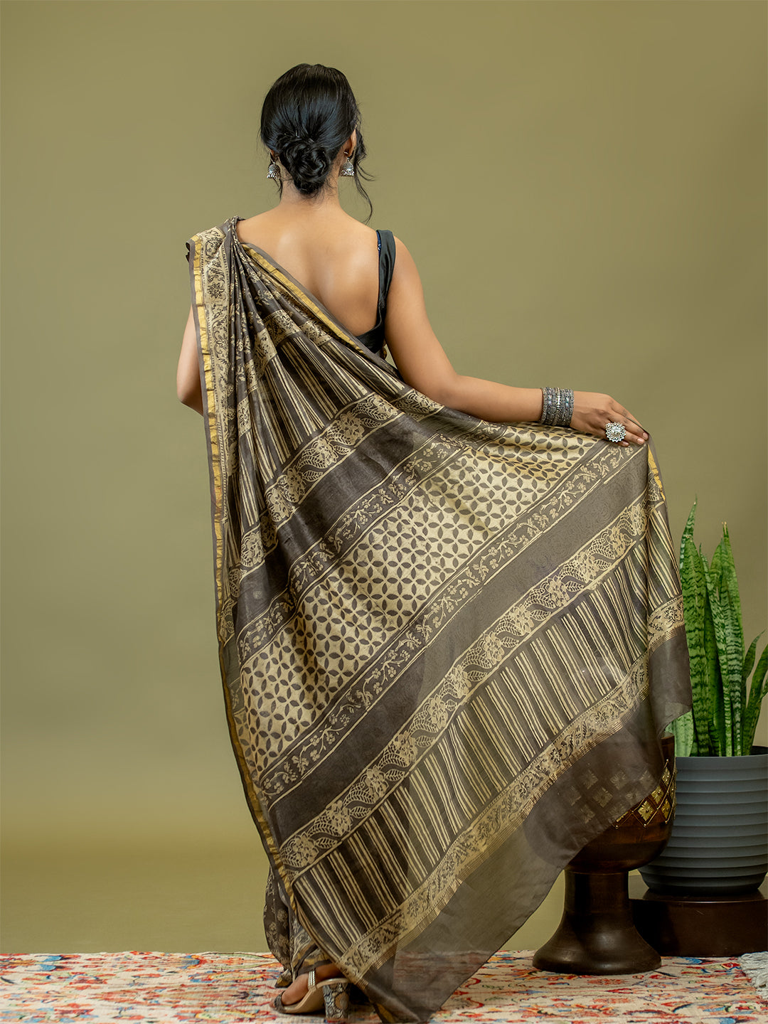 Saanjhi Brown Ajrakh Saree