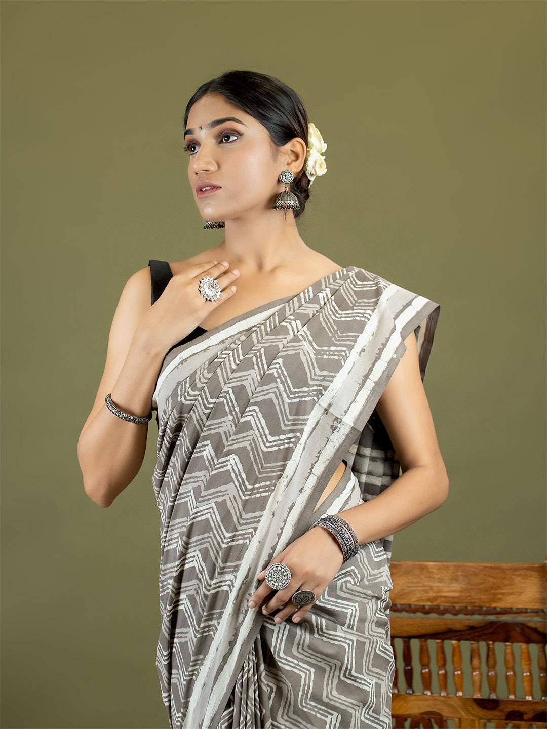 Saanjh Brown Dabu Saree