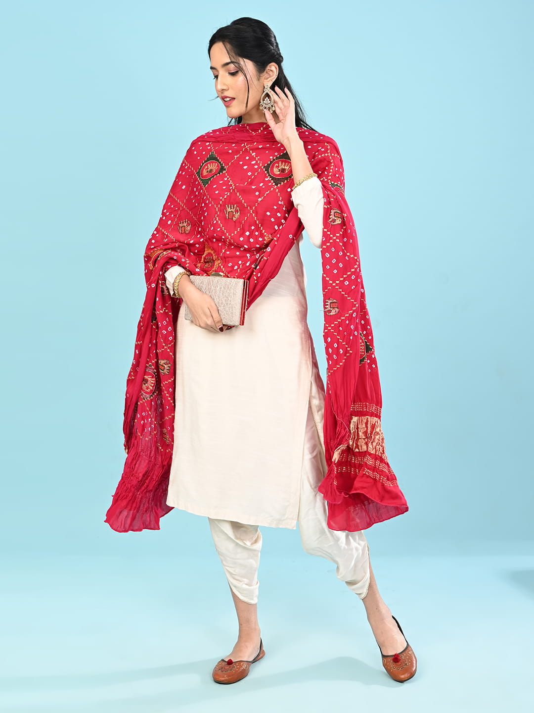 Gajgamini Fuchsia Bandhini Dupatta
