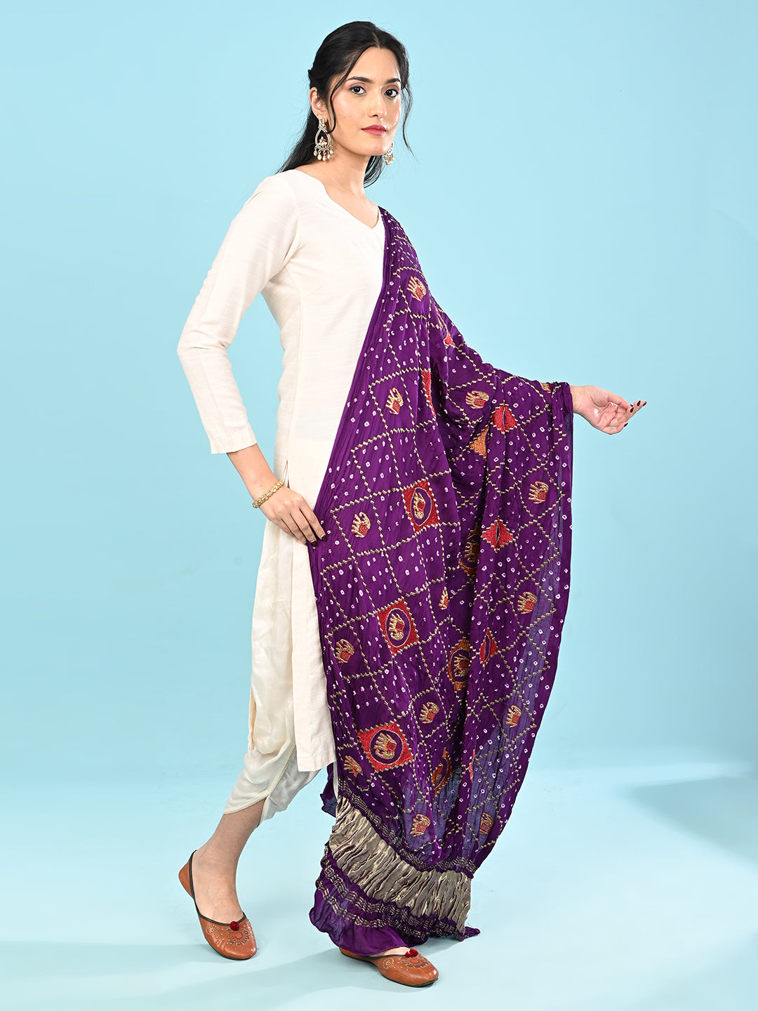Gajgamini Purple Bandhini Dupatta