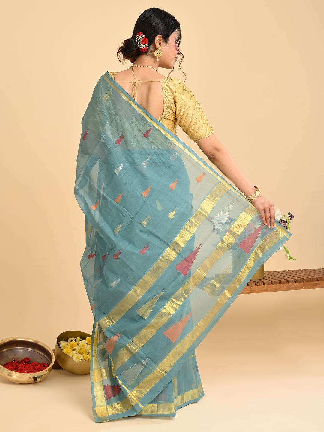 Mandir Skyblue Venkatagiri Saree