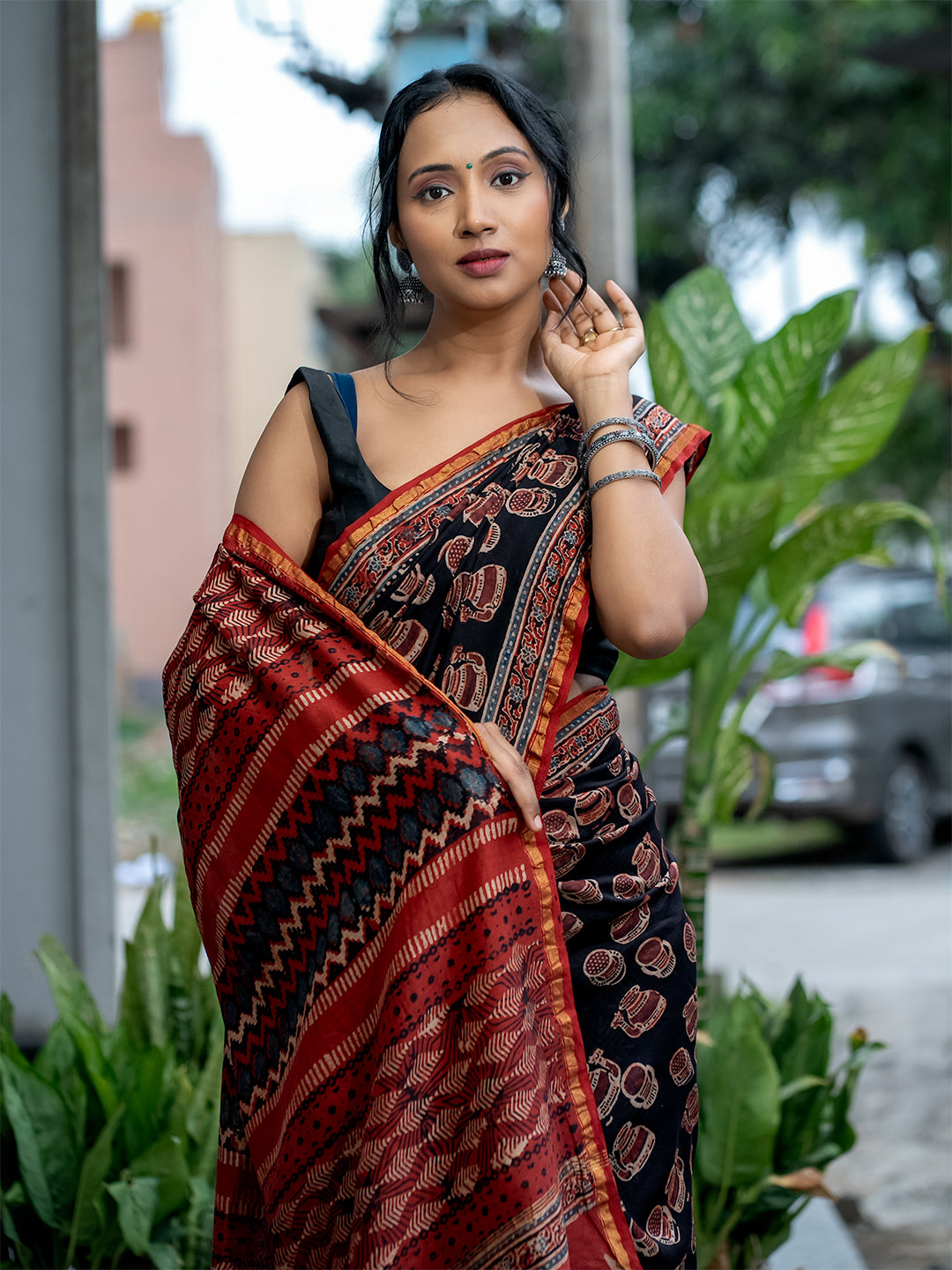 Avani Black Ajrakh Saree