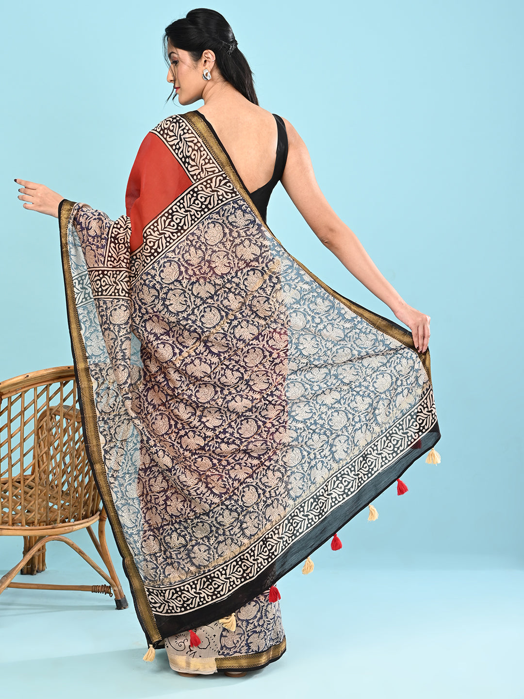 Pushpavali Maroon Block Print Saree