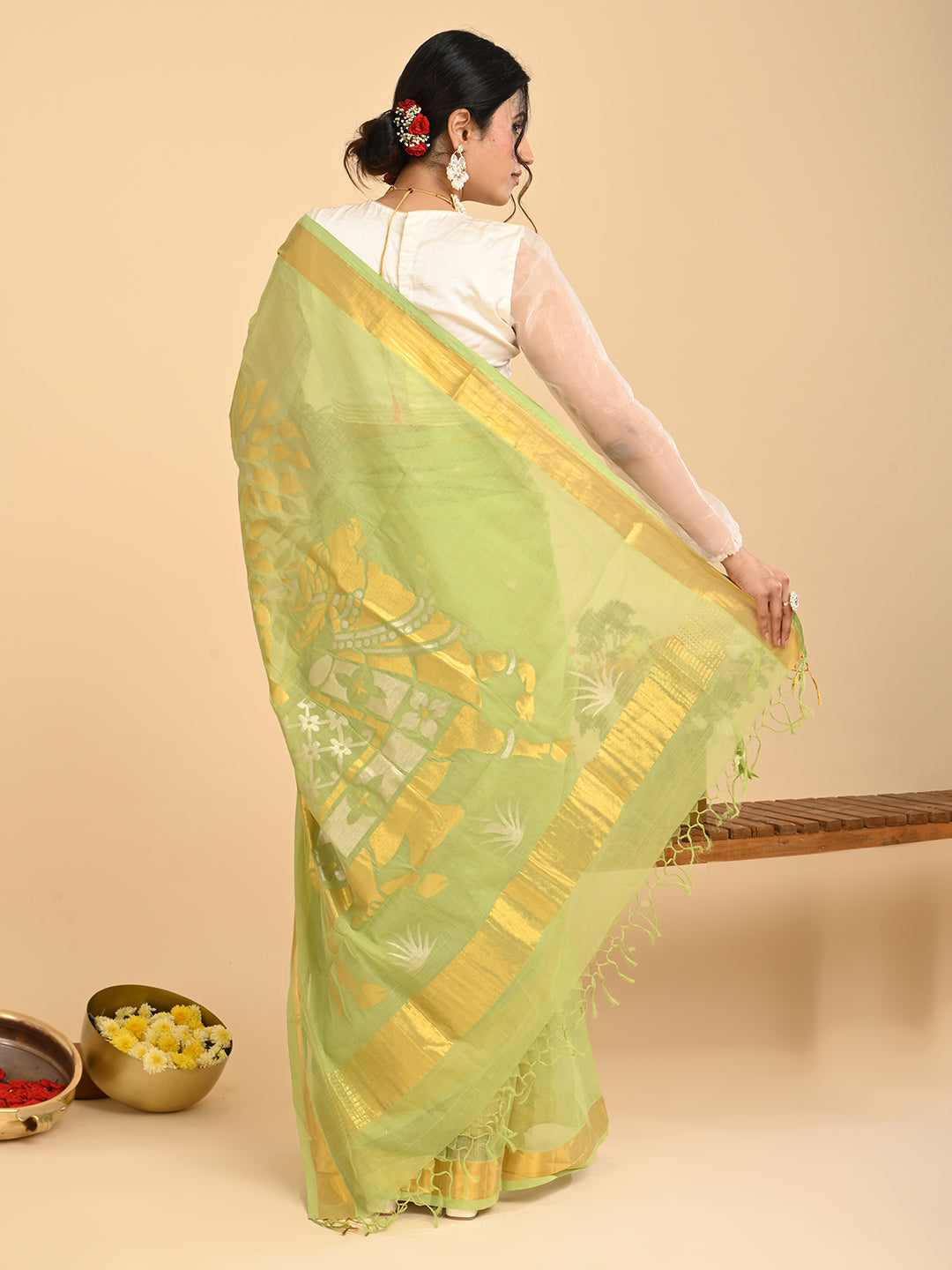 Kamdhenu Limegreen Venkatagiri Saree