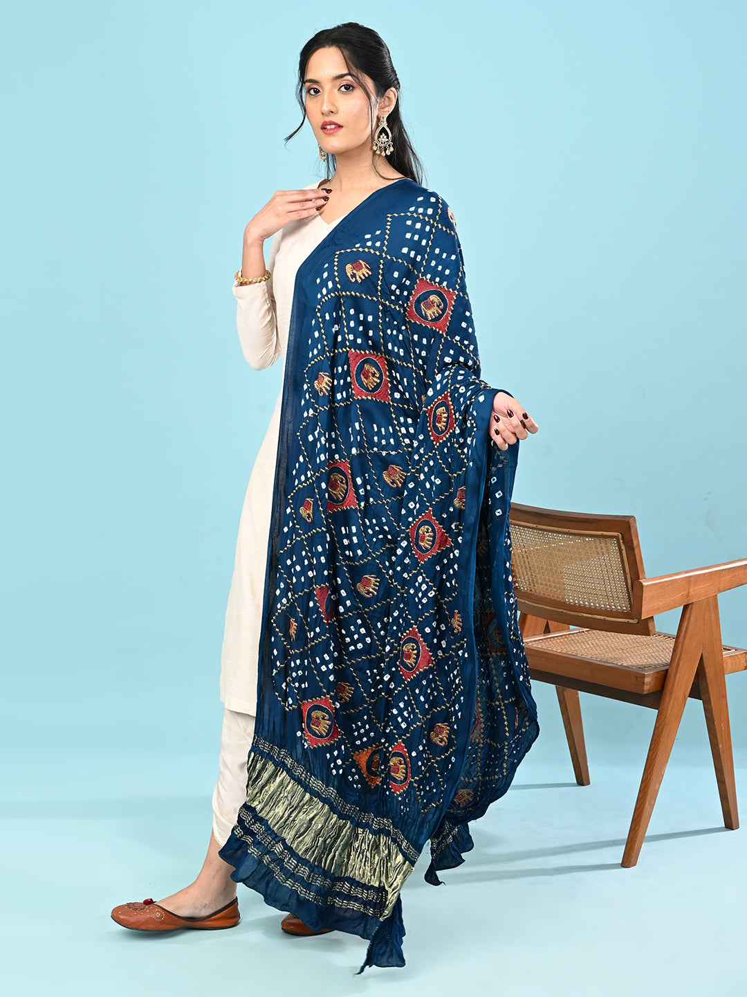 Gajgamini Teal Bandhini Dupatta