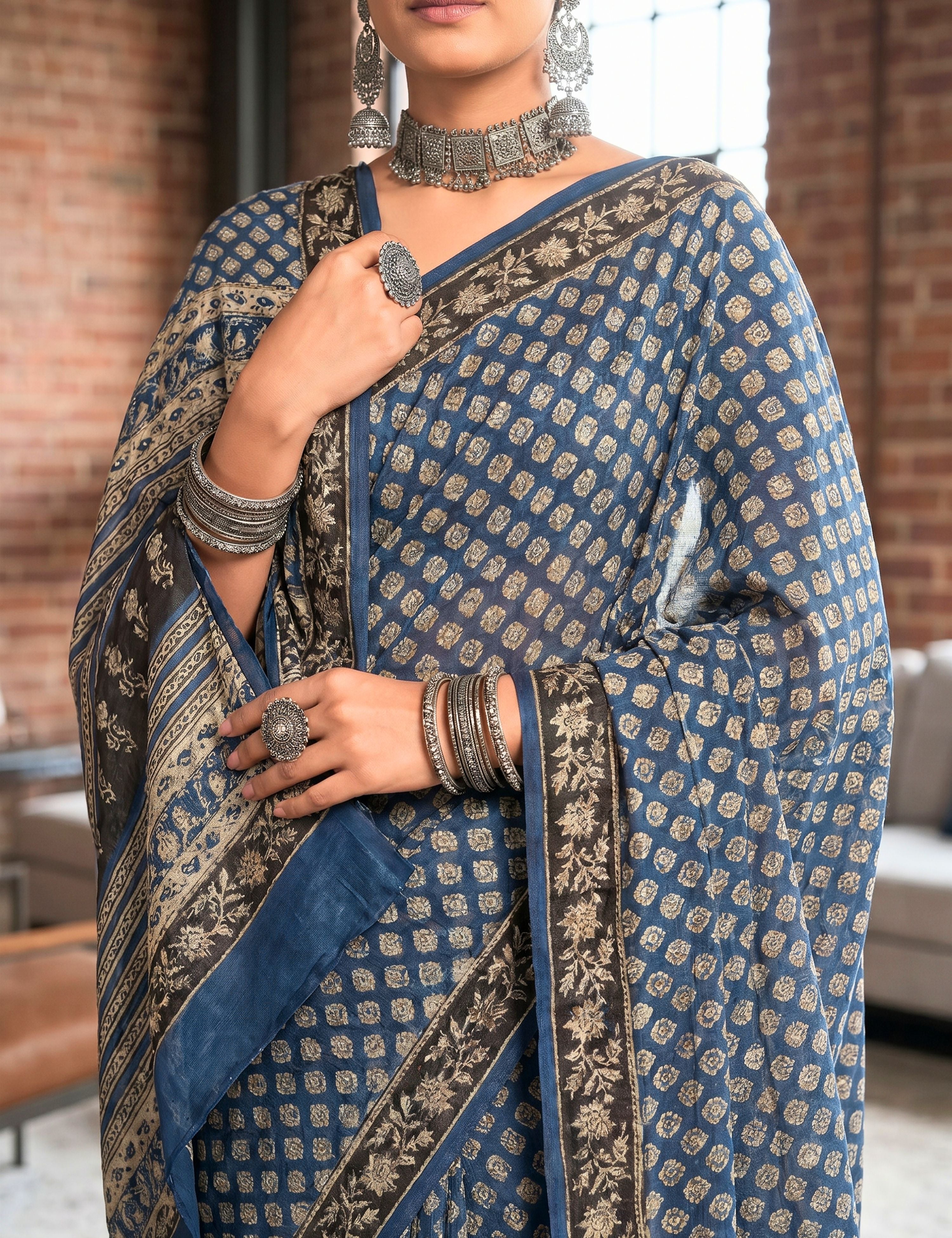 Chaya Indigo Bagru Saree