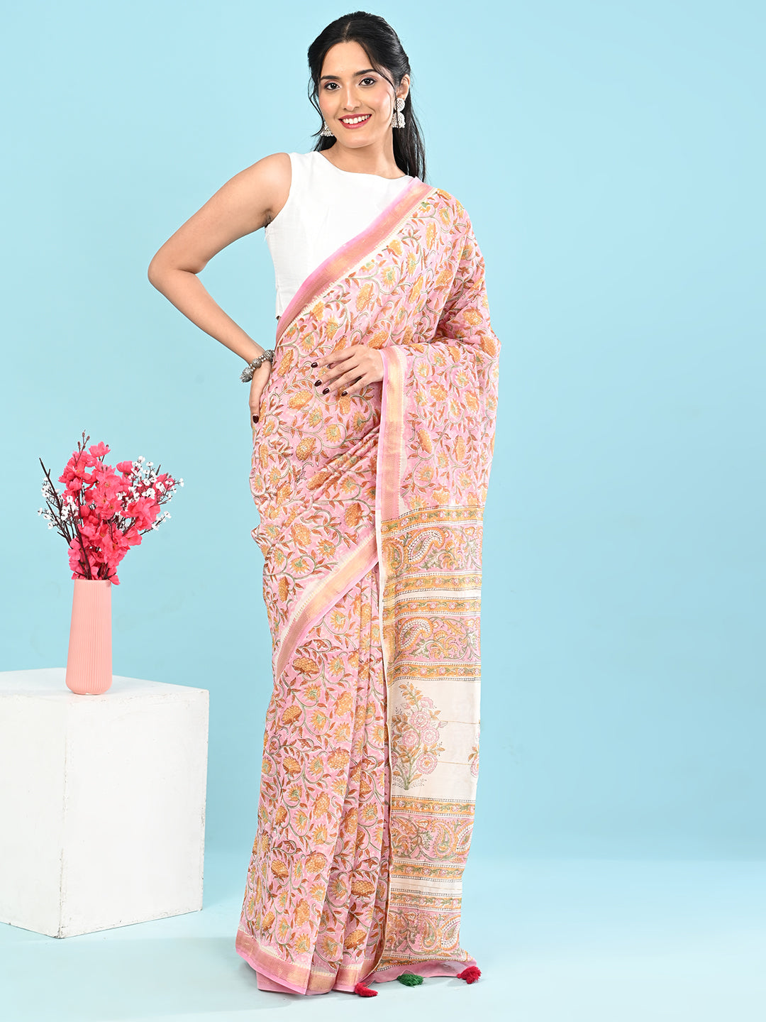 Marupushpa Lavender Block Print Saree