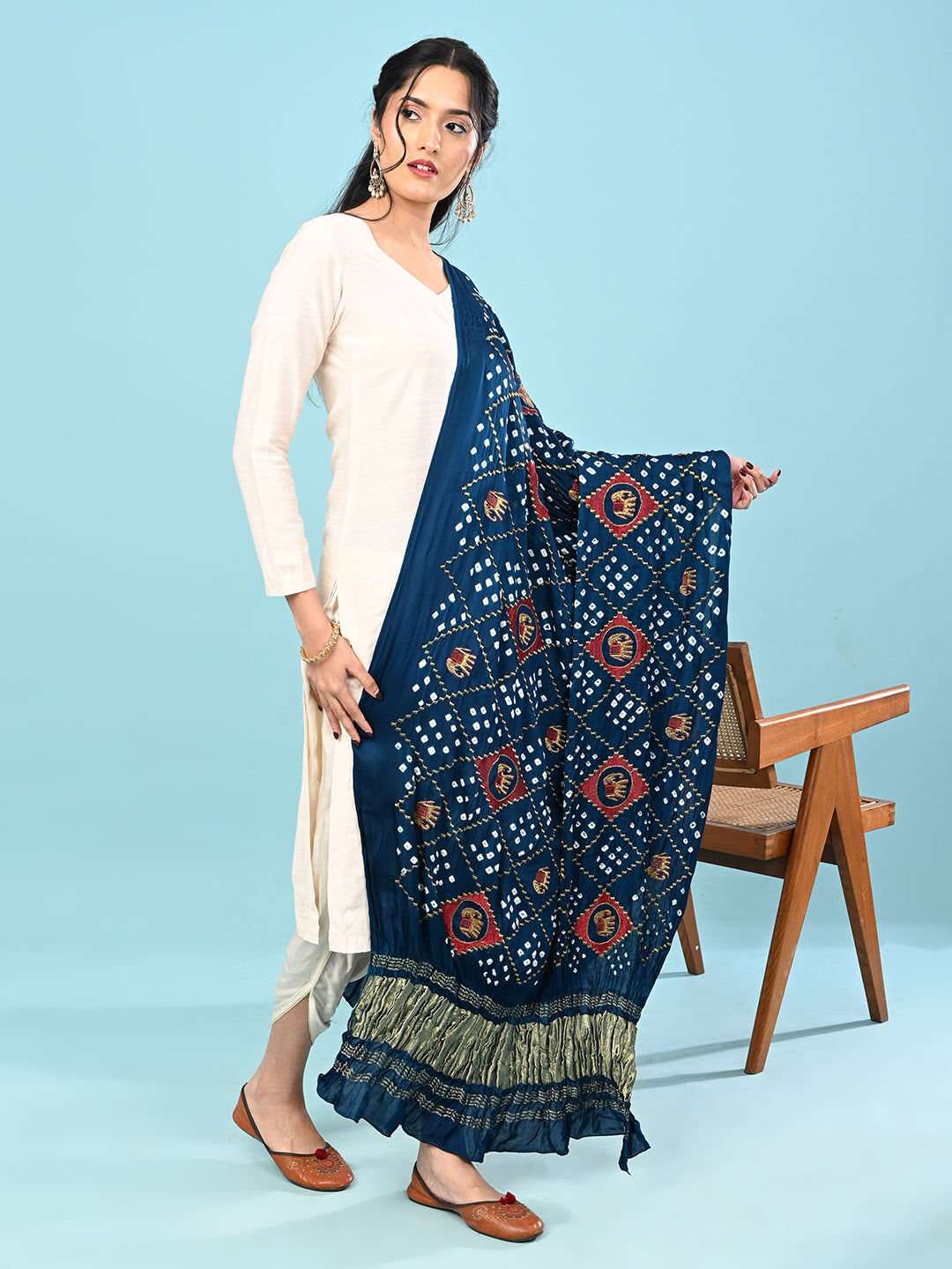 Gajgamini Teal Bandhini Dupatta