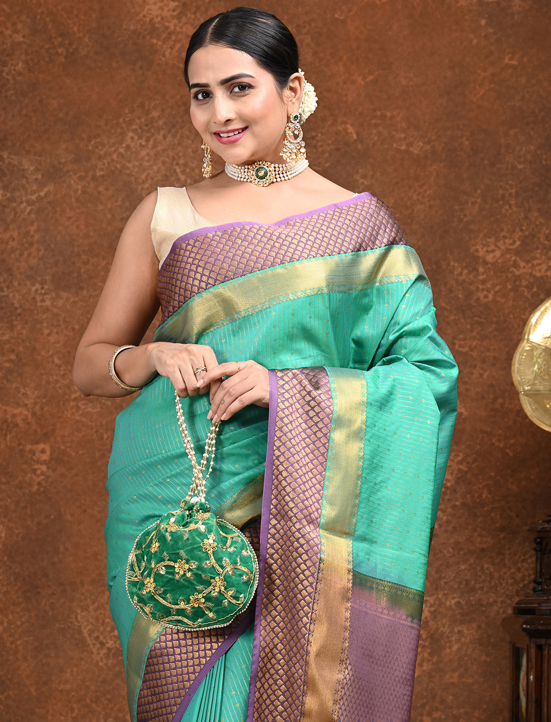 Sampada Green Kanjeevaram Saree