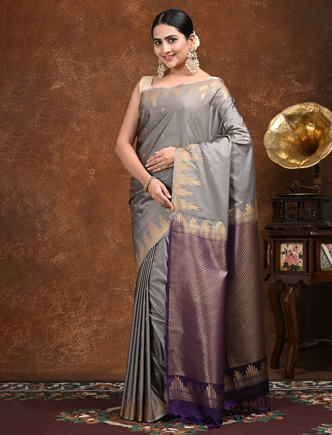 Dravya Grey Kanjeevaram Saree