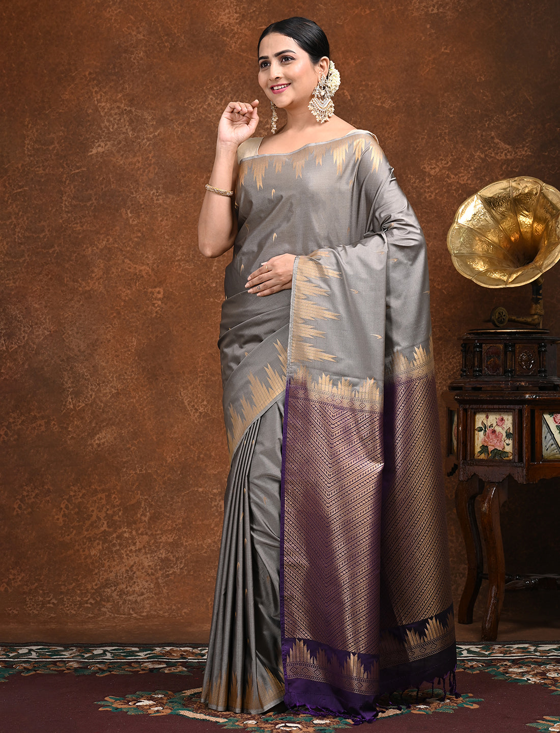 Dravya Grey Kanjeevaram Saree