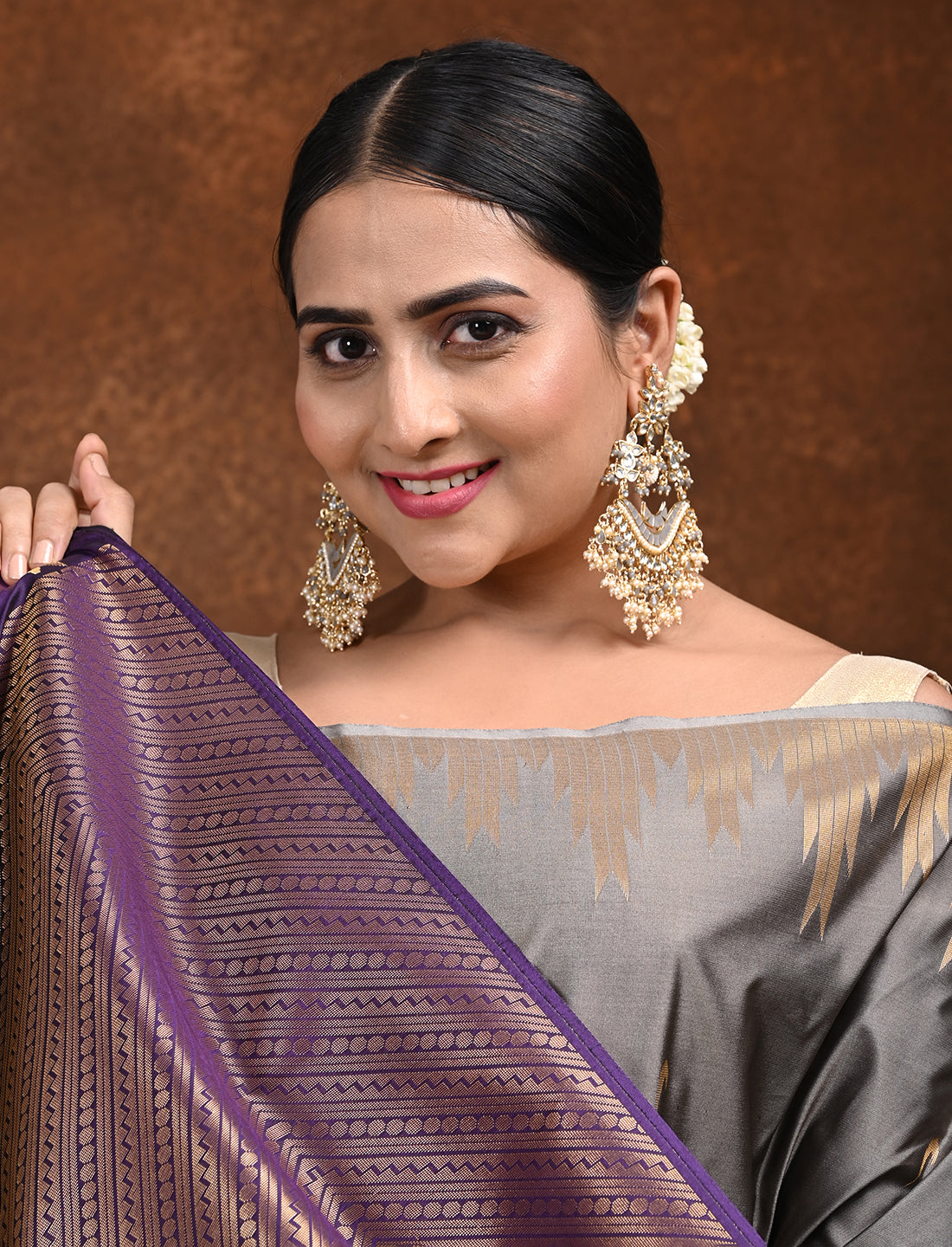 Dravya Grey Kanjeevaram Saree