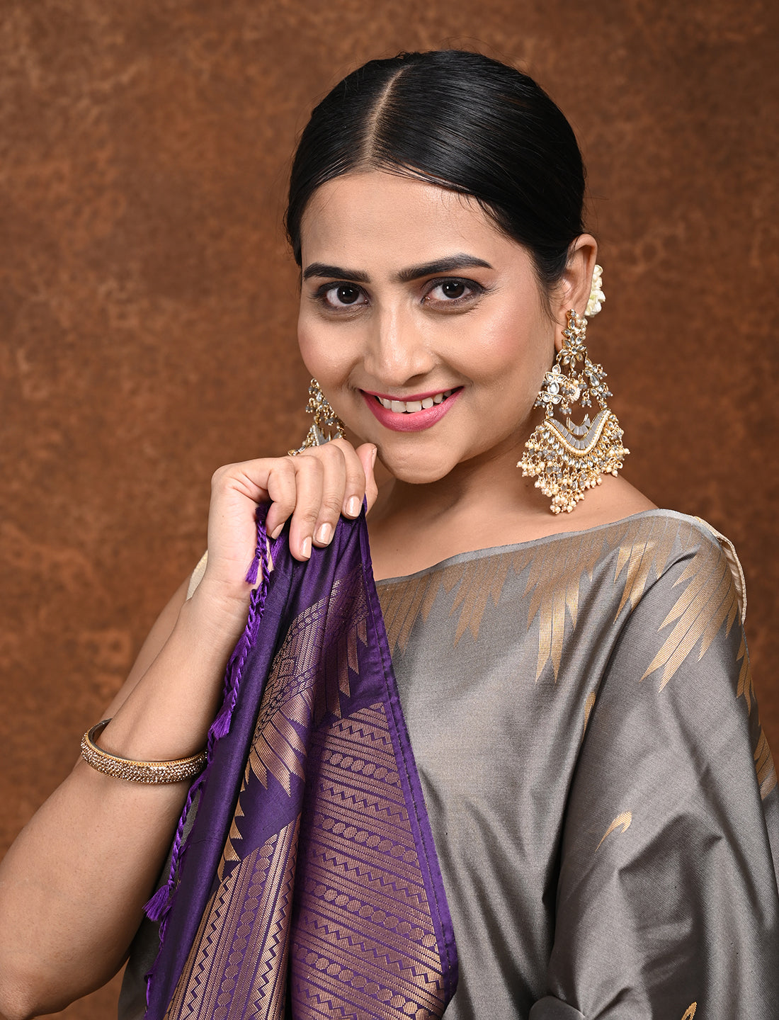 Dravya Grey Kanjeevaram Saree