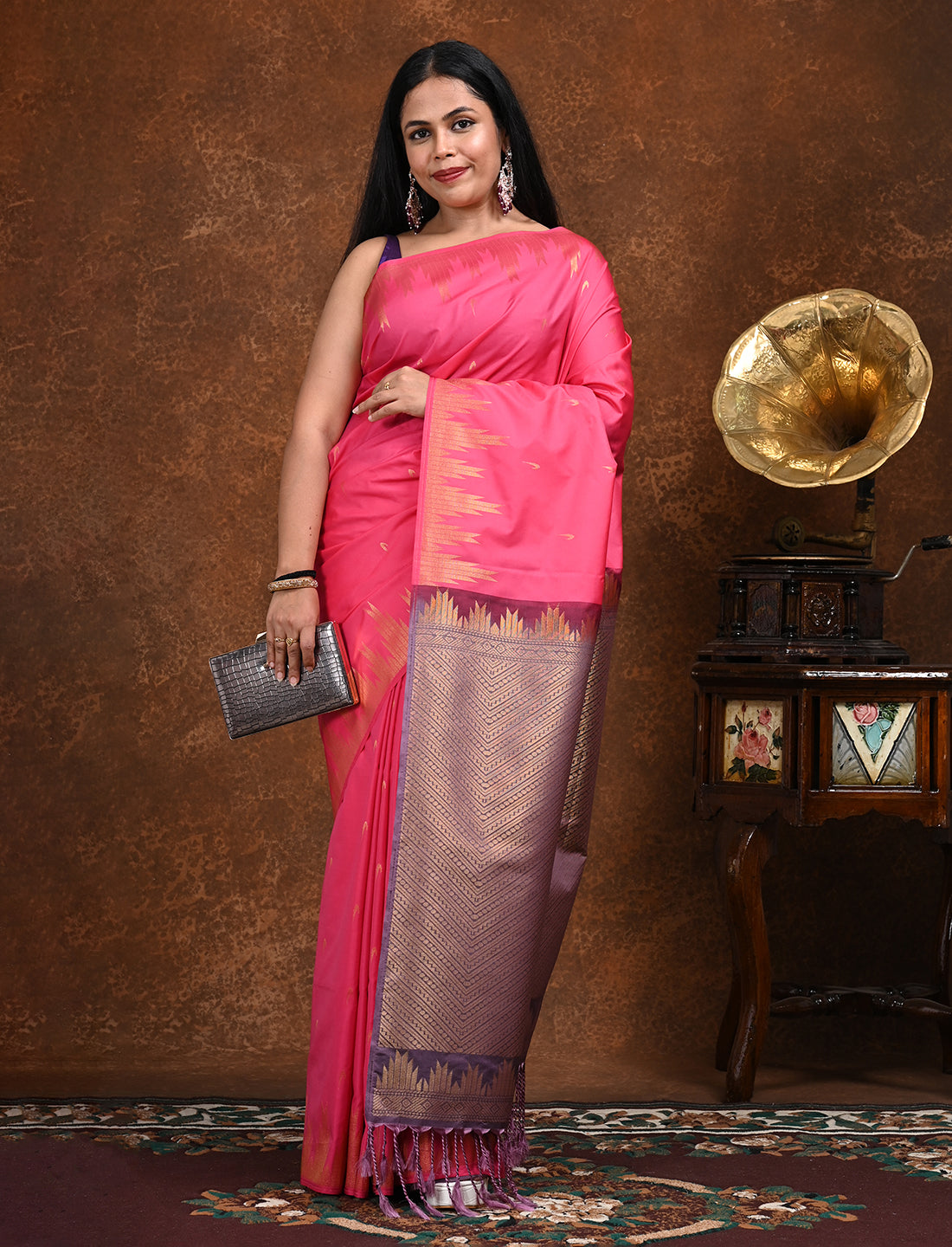 Dravya Fuchsia Kanjeevaram Saree