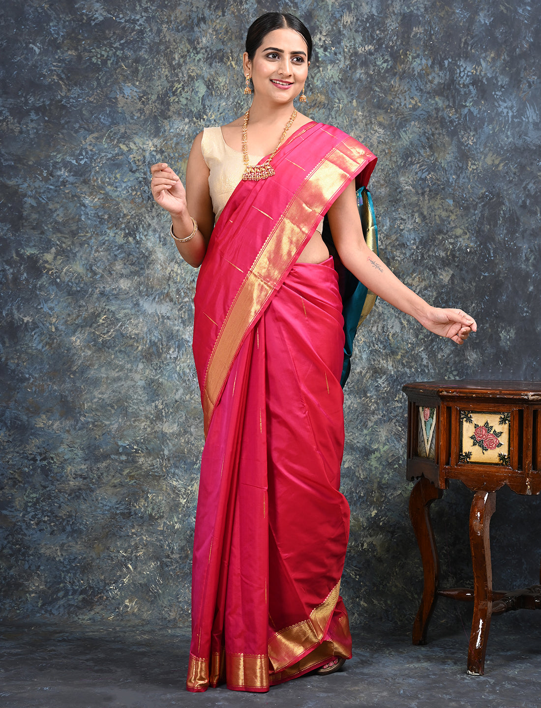 Rajani Fuchsia Mulberry Silk Saree