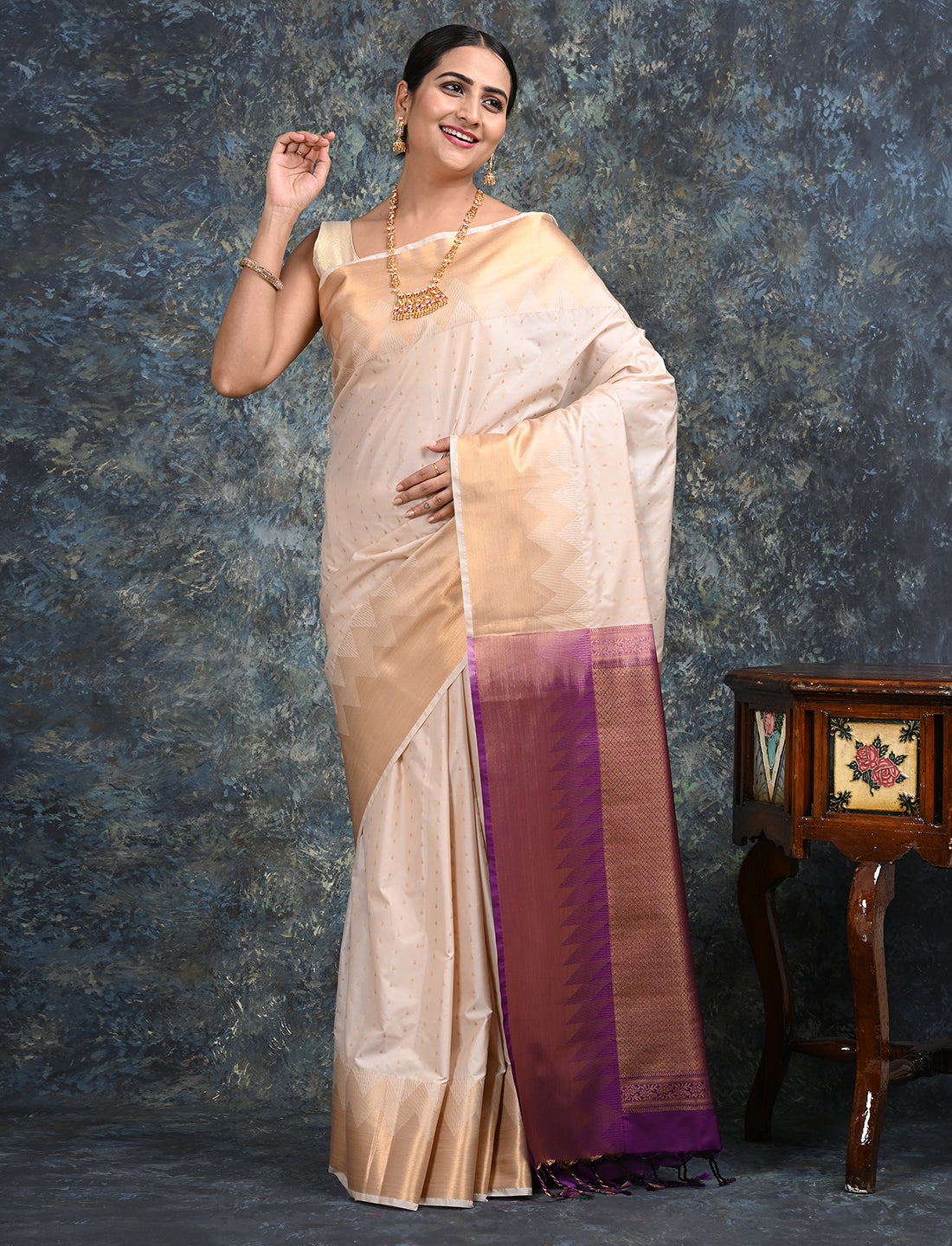 Amruta Off White Kanjeevaram Saree