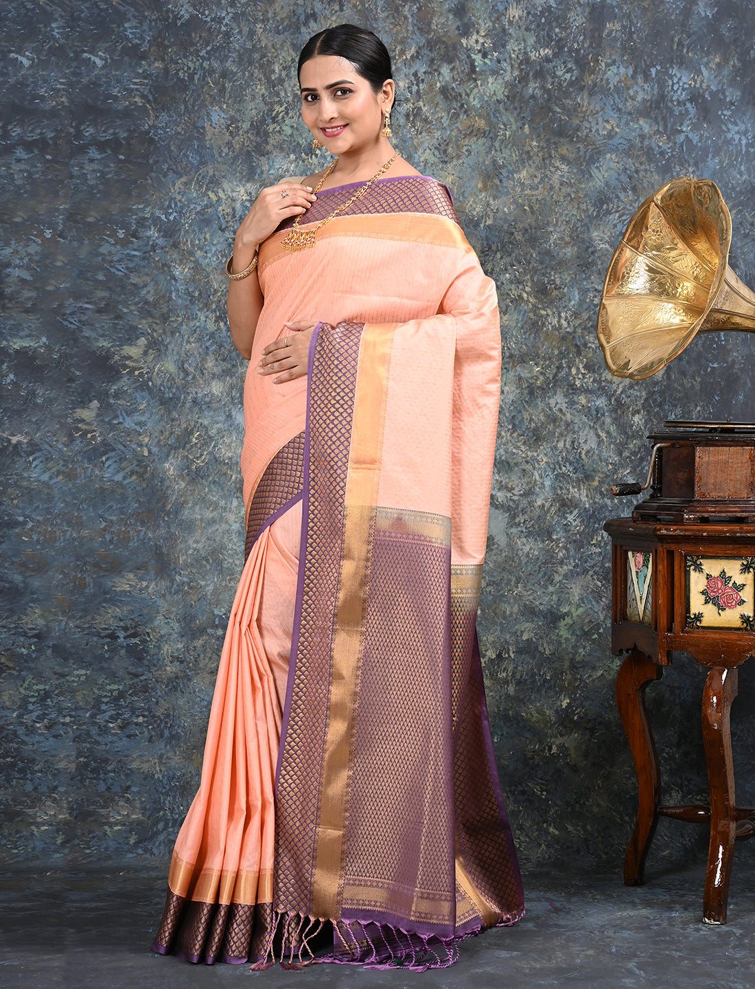 Sampada Peach Kanjeevaram Saree