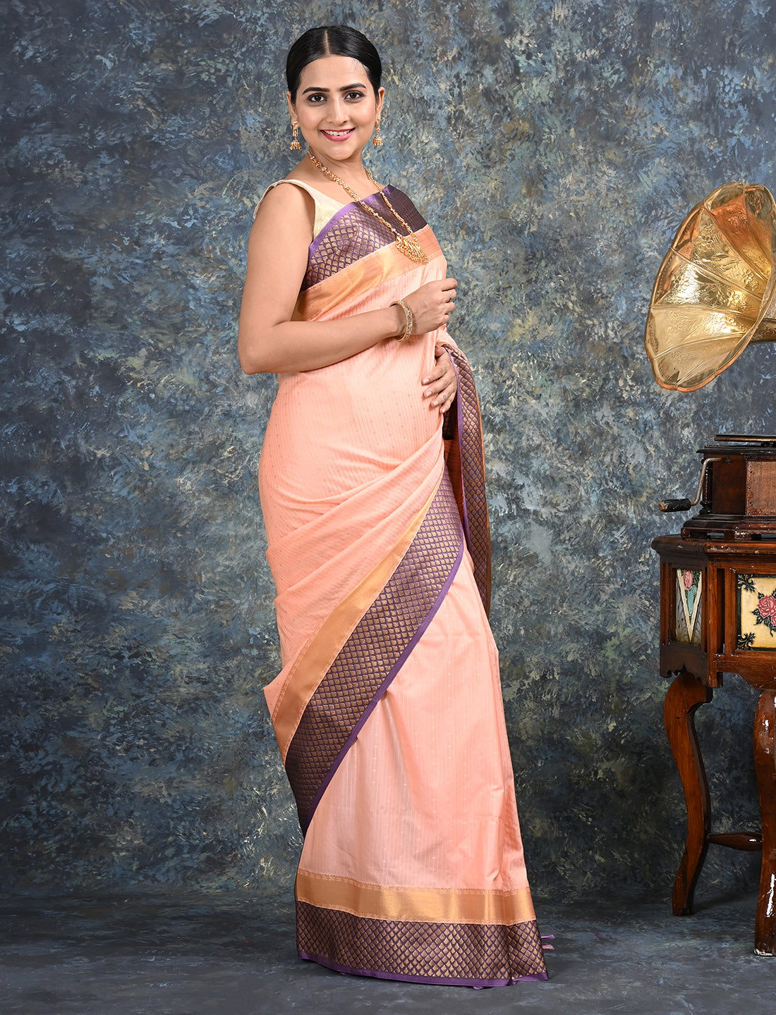 Sampada Peach Kanjeevaram Saree