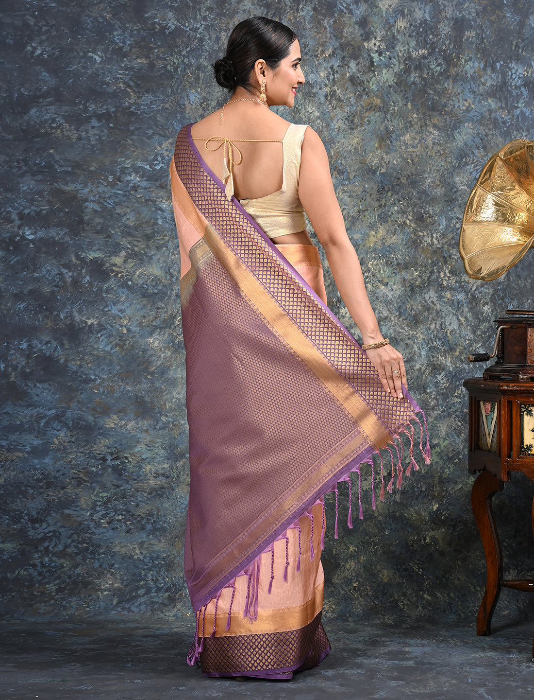 Sampada Peach Kanjeevaram Saree