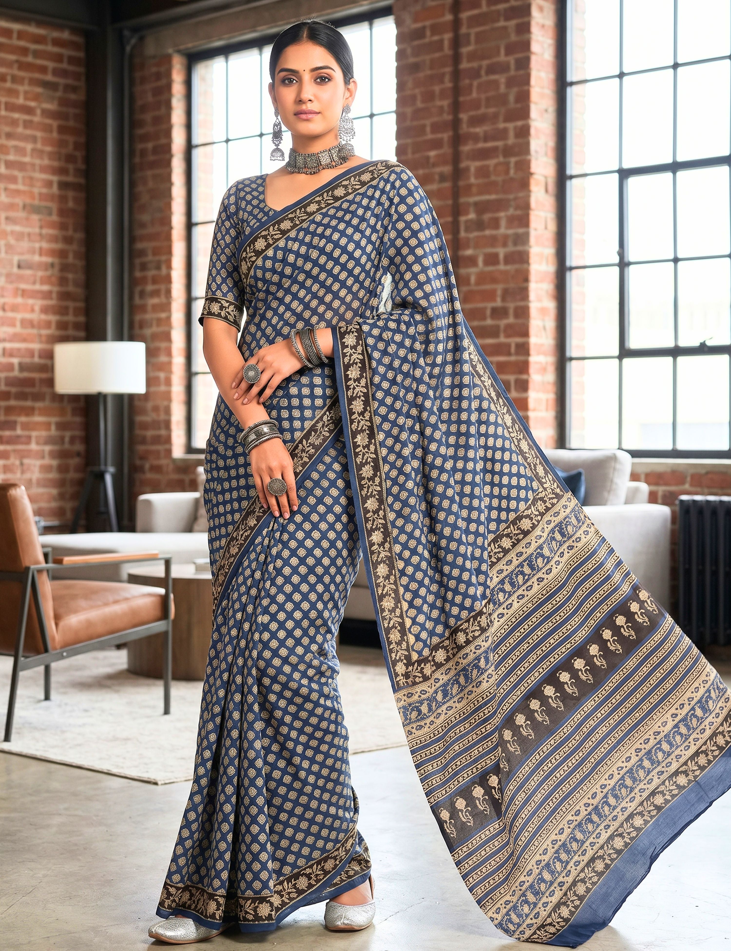 Chaya Indigo Bagru Saree