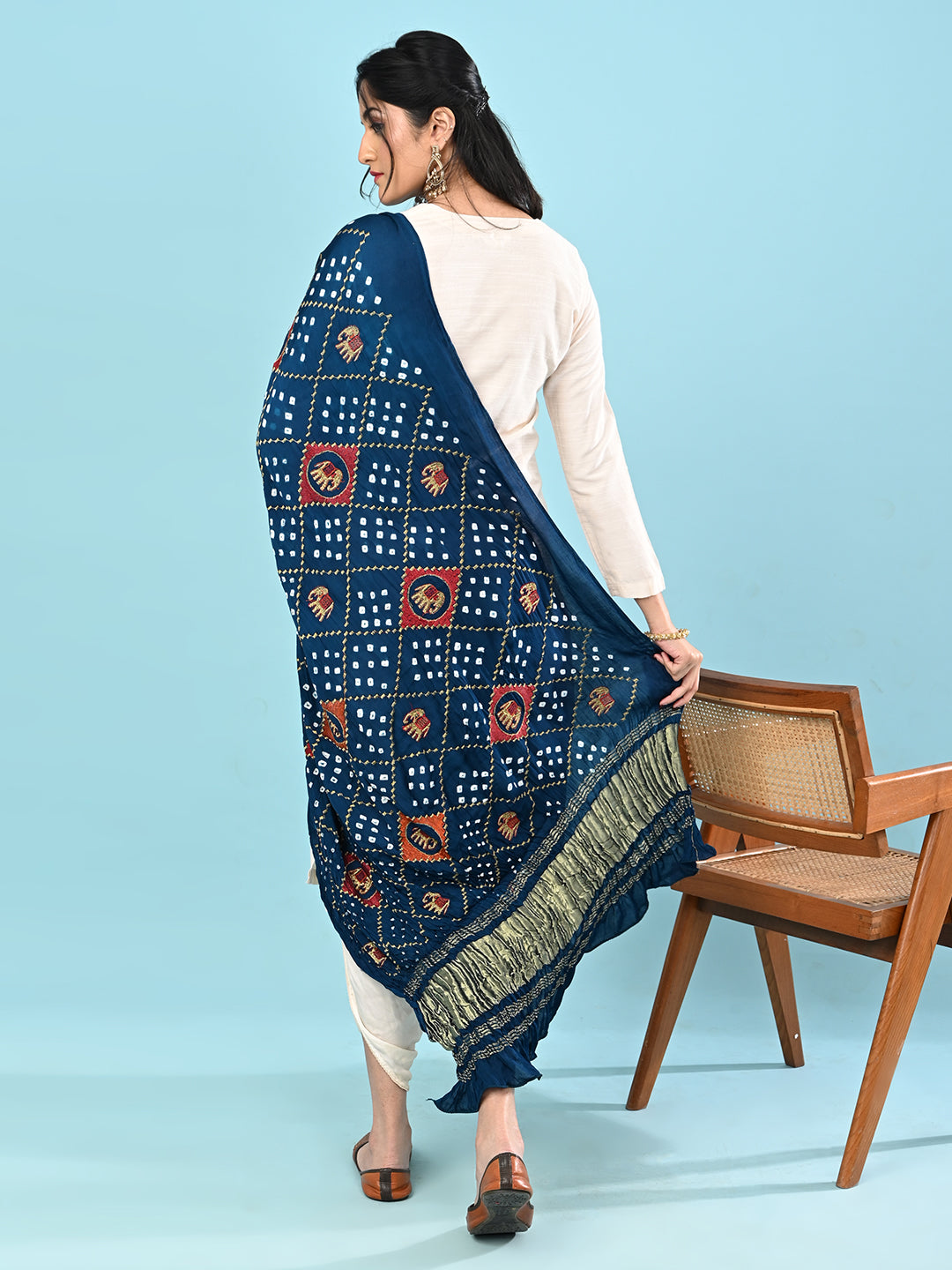 Gajgamini Teal Bandhini Dupatta