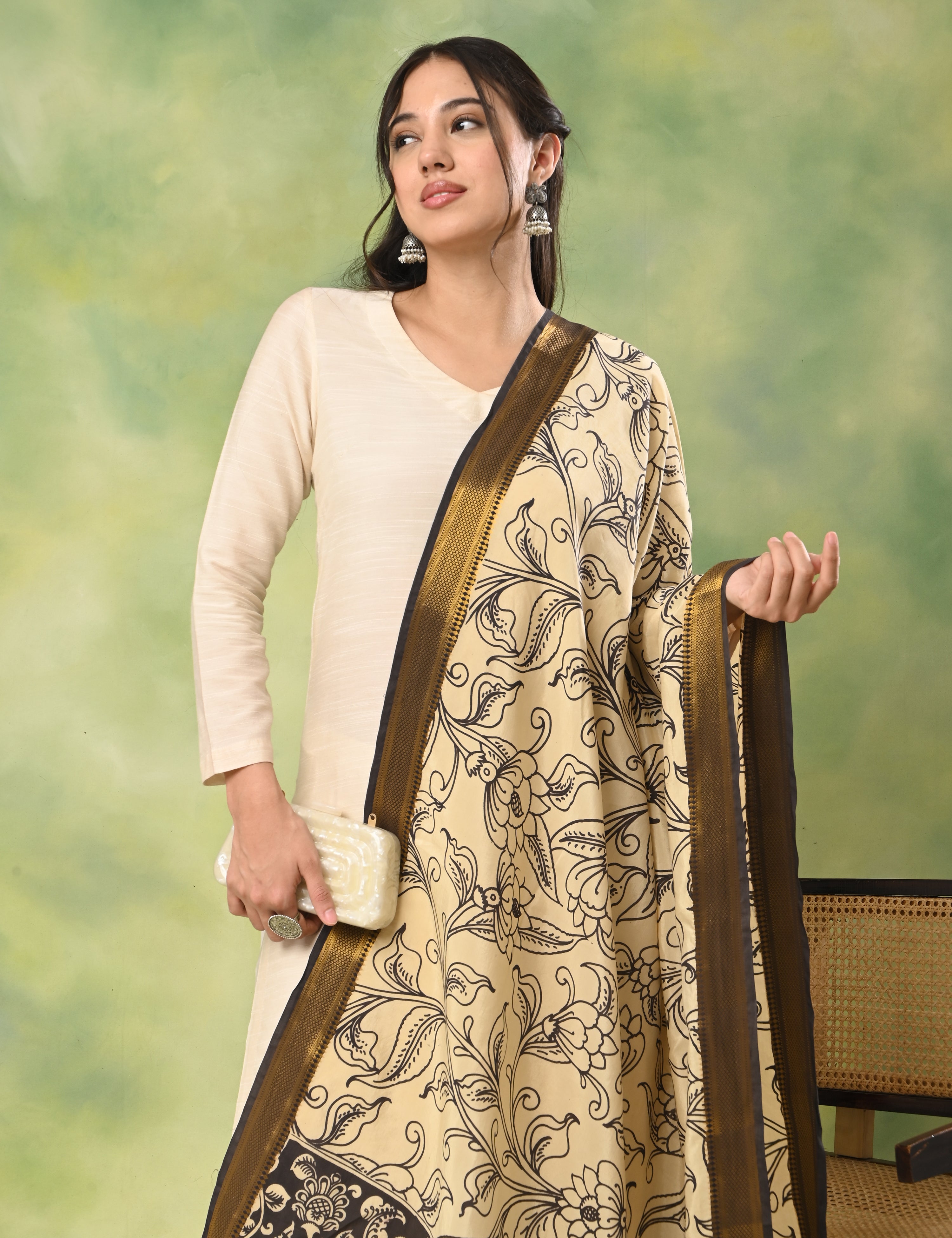 Thavare Off White Pen Kalamkari Dupatta