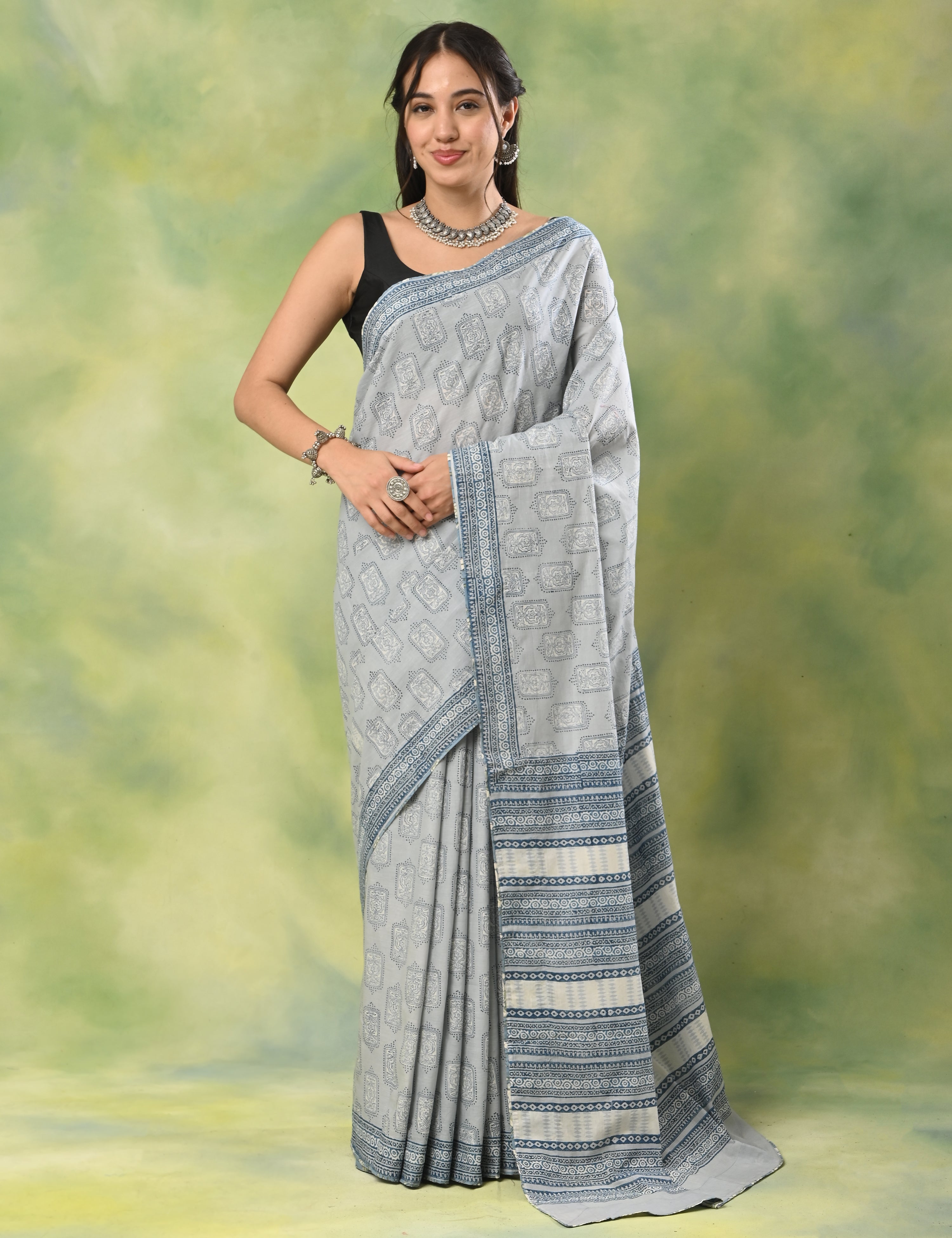 Mel Jol Light Blue Dabu Saree