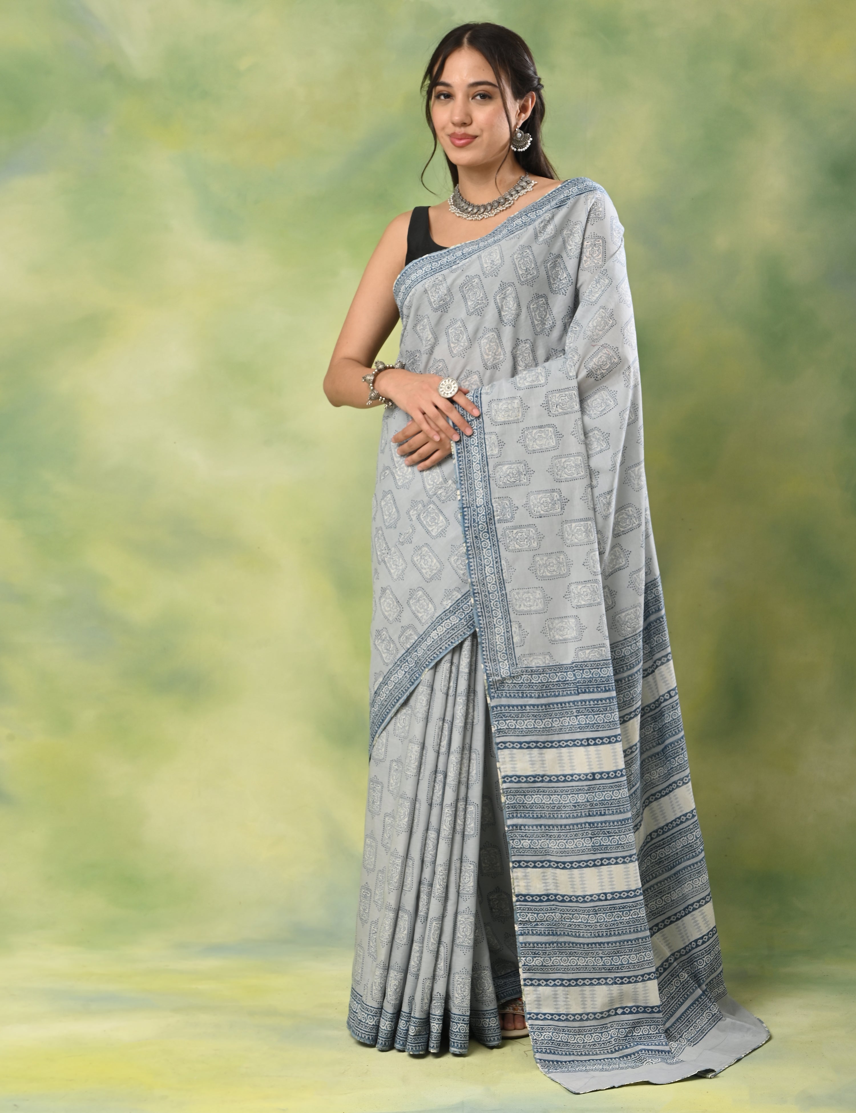Mel Jol Light Blue Dabu Saree