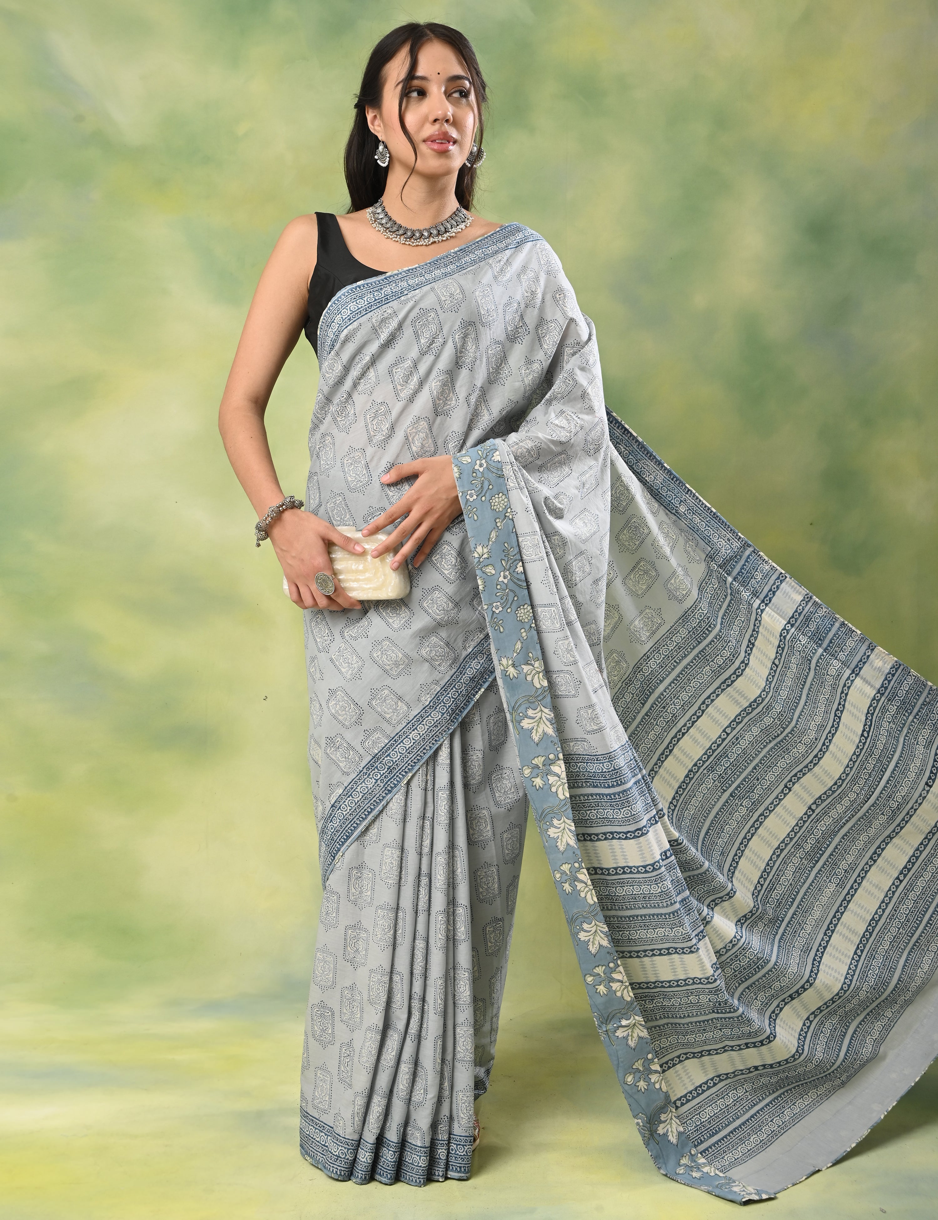 Mel Jol Light Blue Dabu Saree