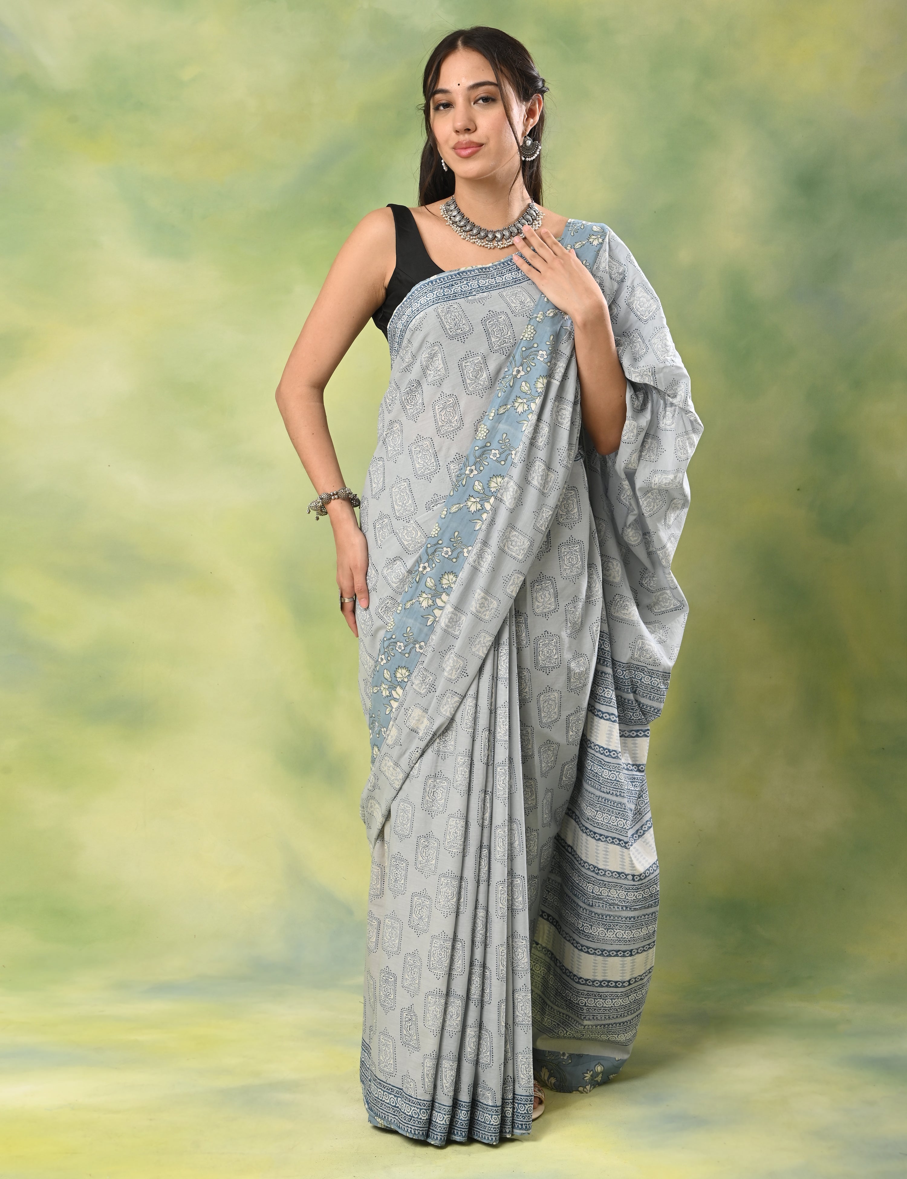 Mel Jol Light Blue Dabu Saree