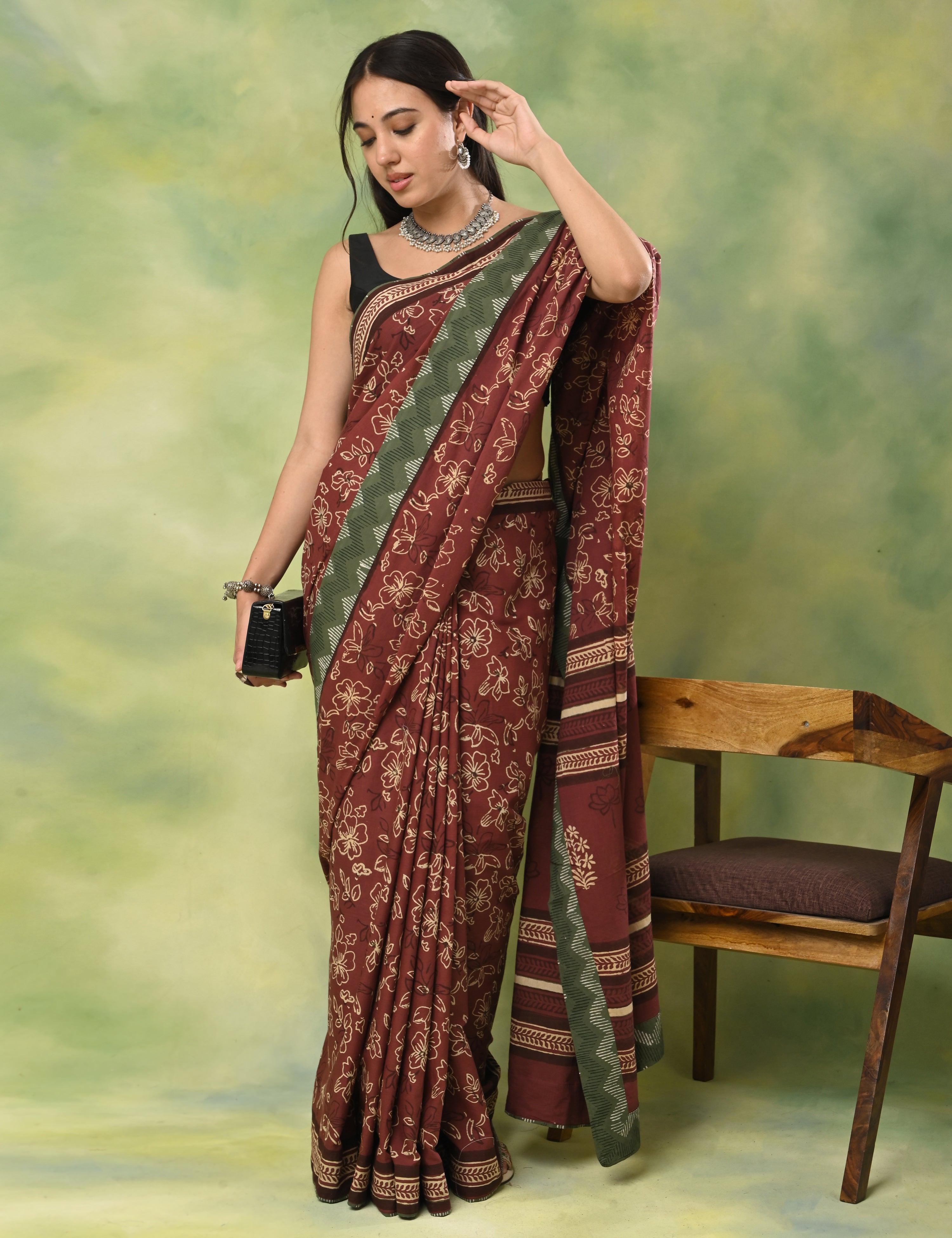 Mel Jol Burgundy Dabu Saree
