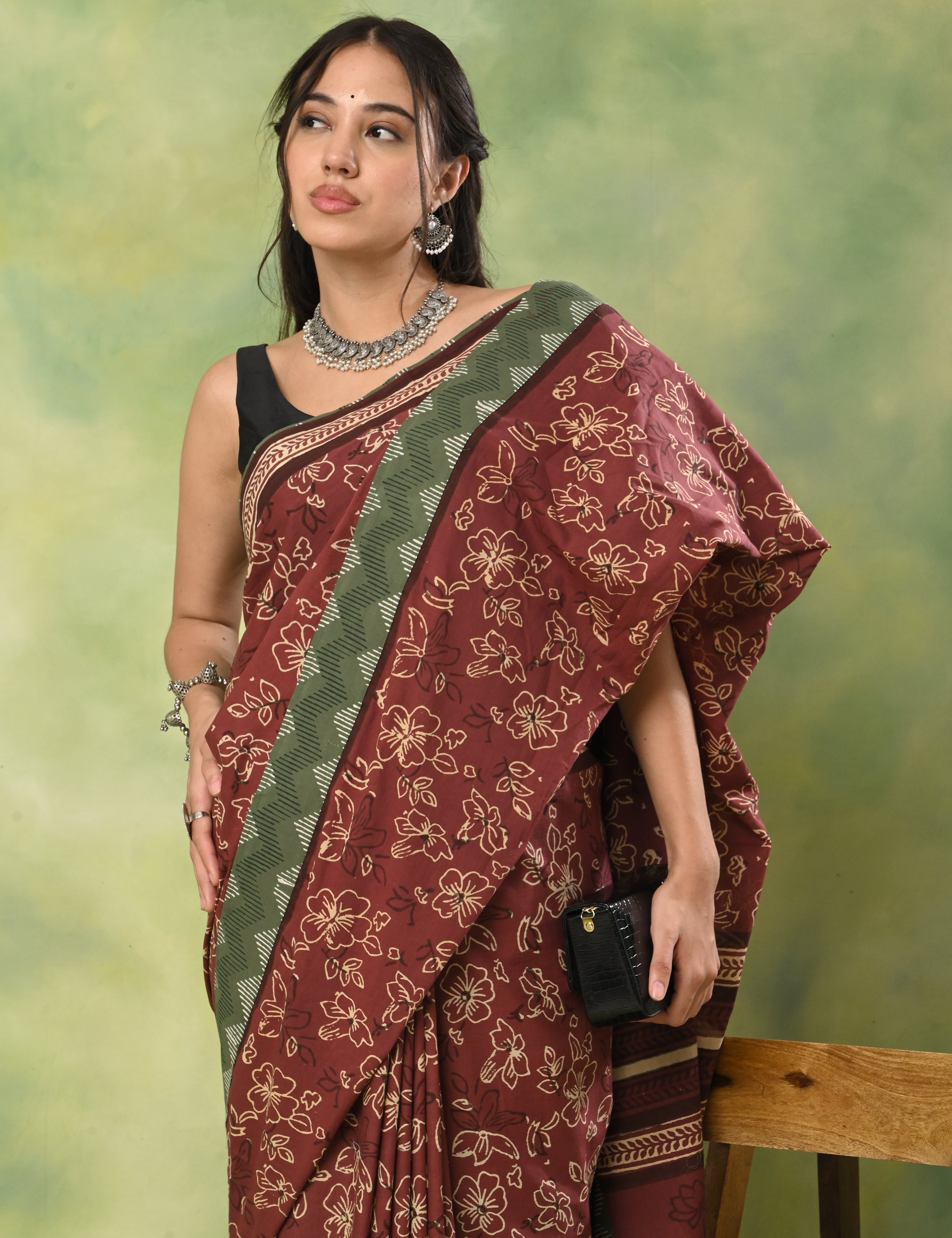 Mel Jol Burgundy Dabu Saree