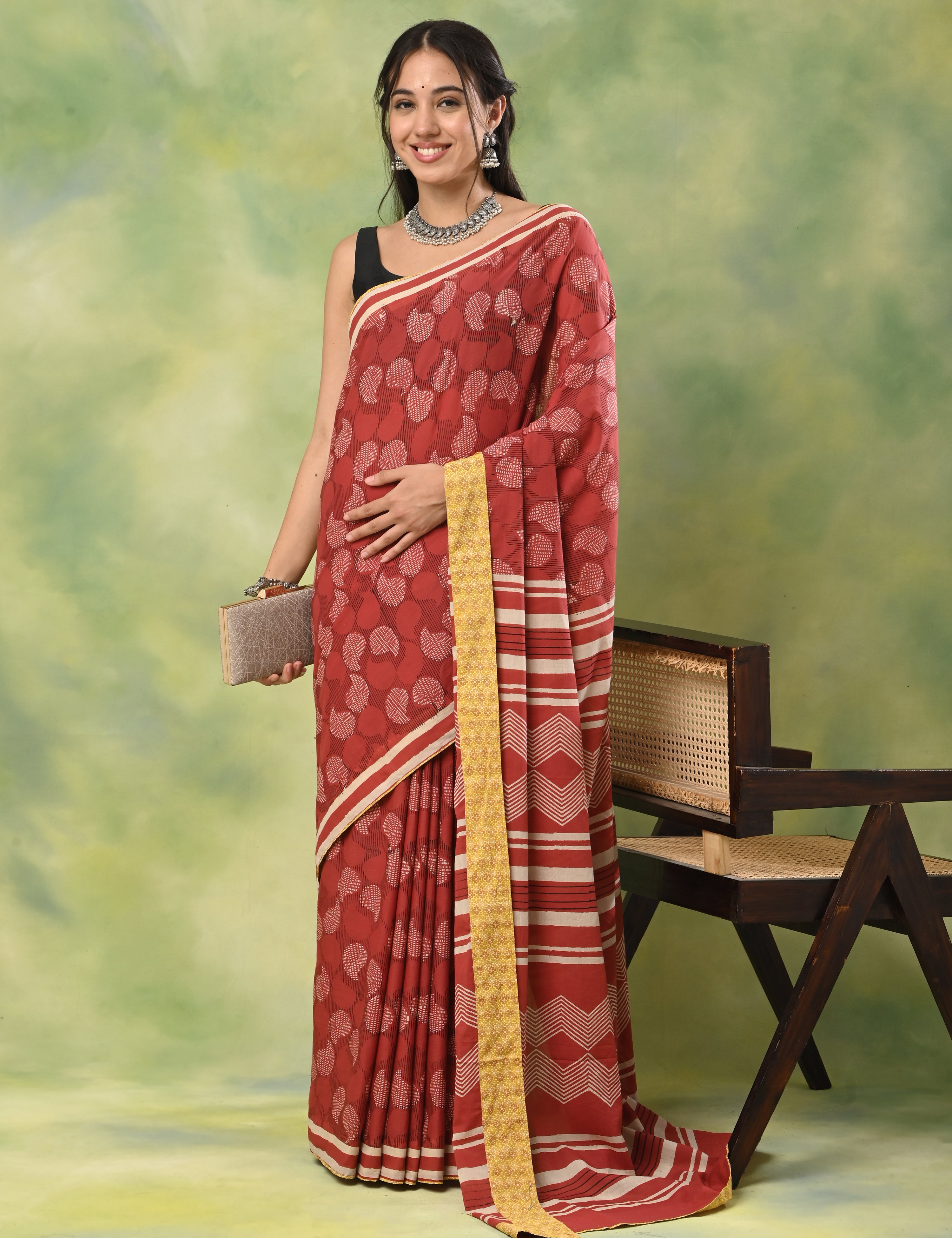 Mel Jol Maroon Dabu Saree