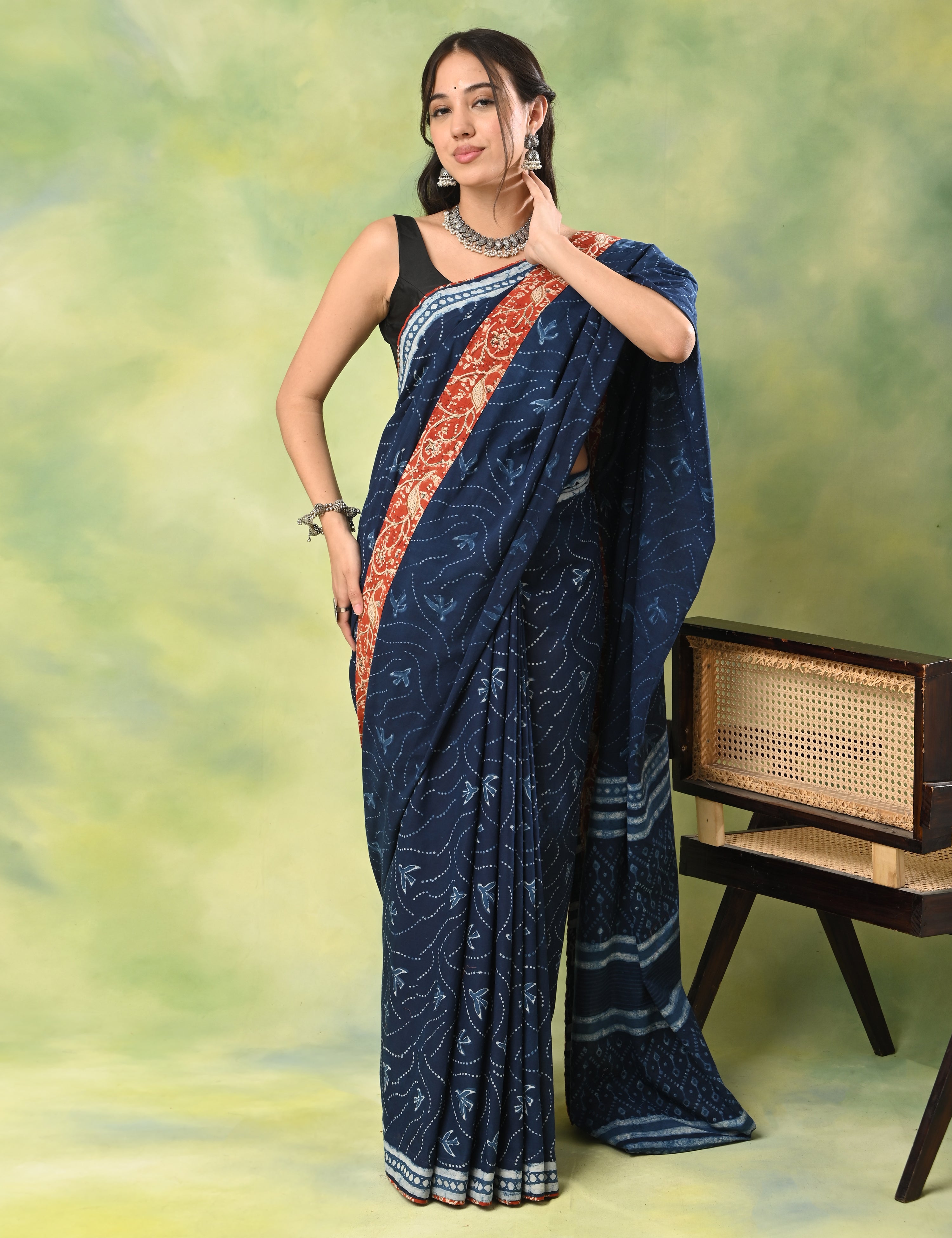 Mel Jol Navy Dabu Saree