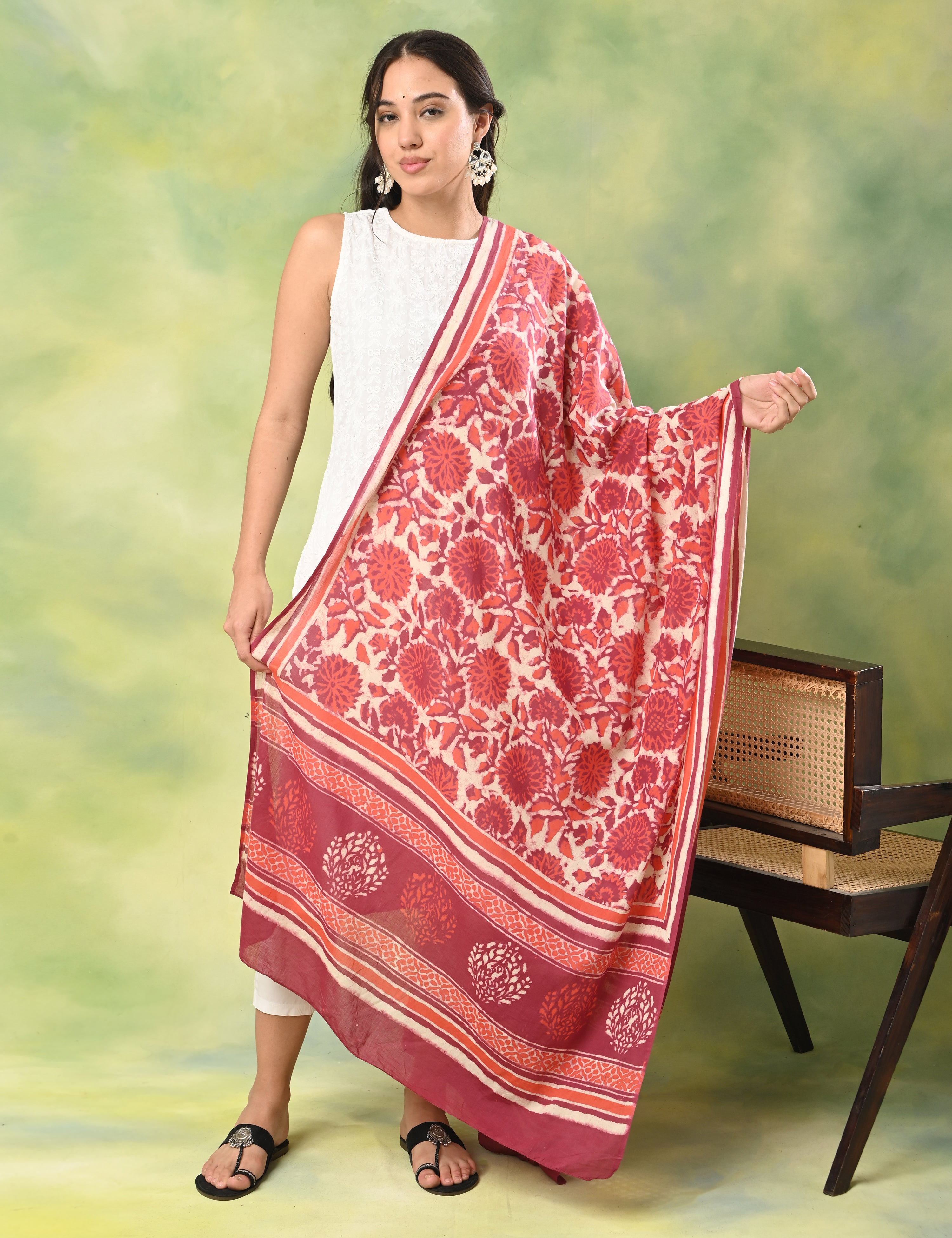 Pushkarini Magenta Block Print Dupatta