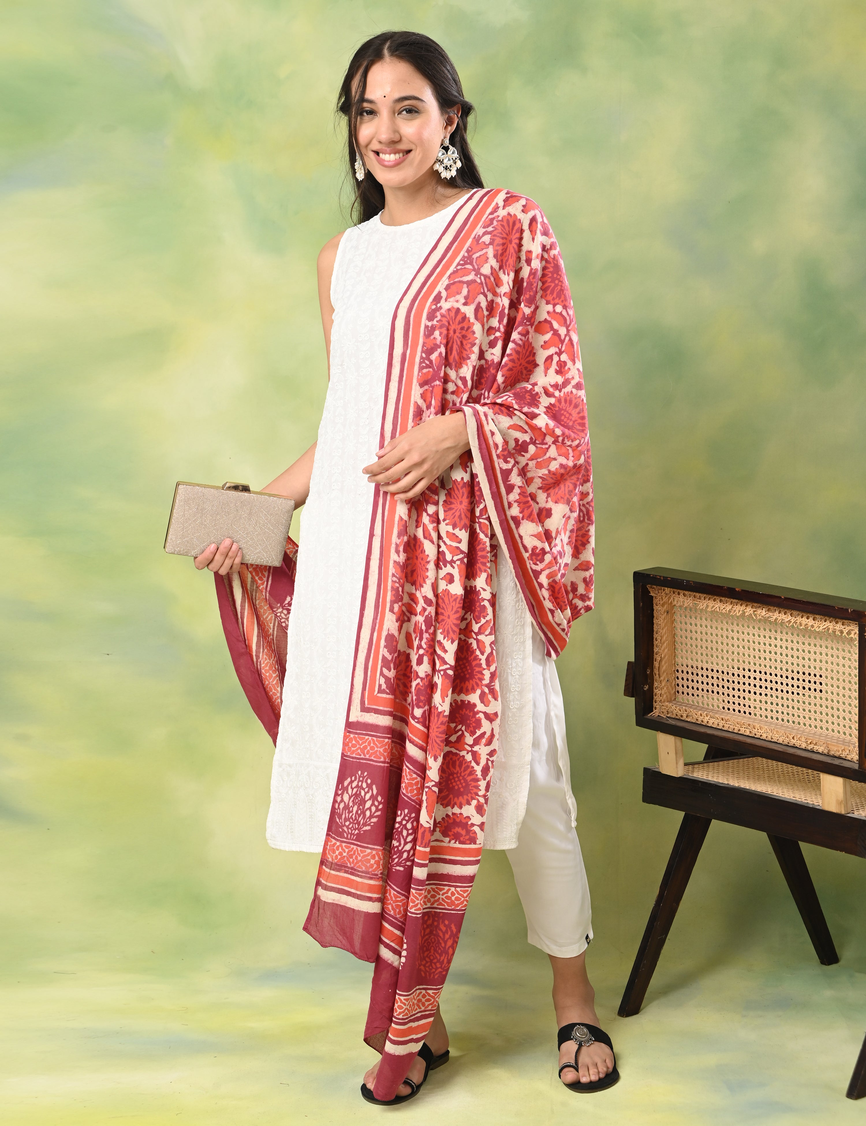 Pushkarini Magenta Block Print Dupatta