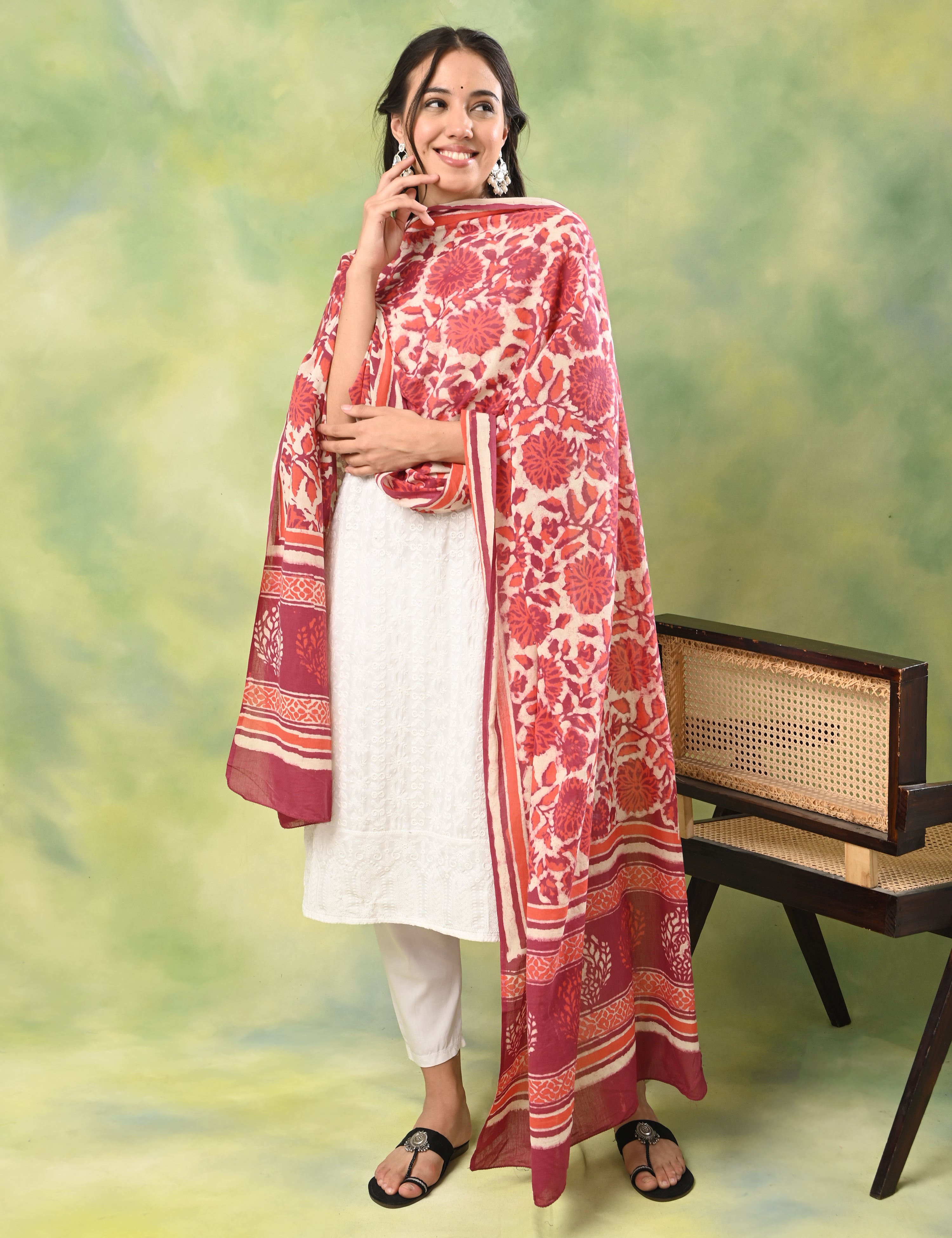 Pushkarini Magenta Block Print Dupatta