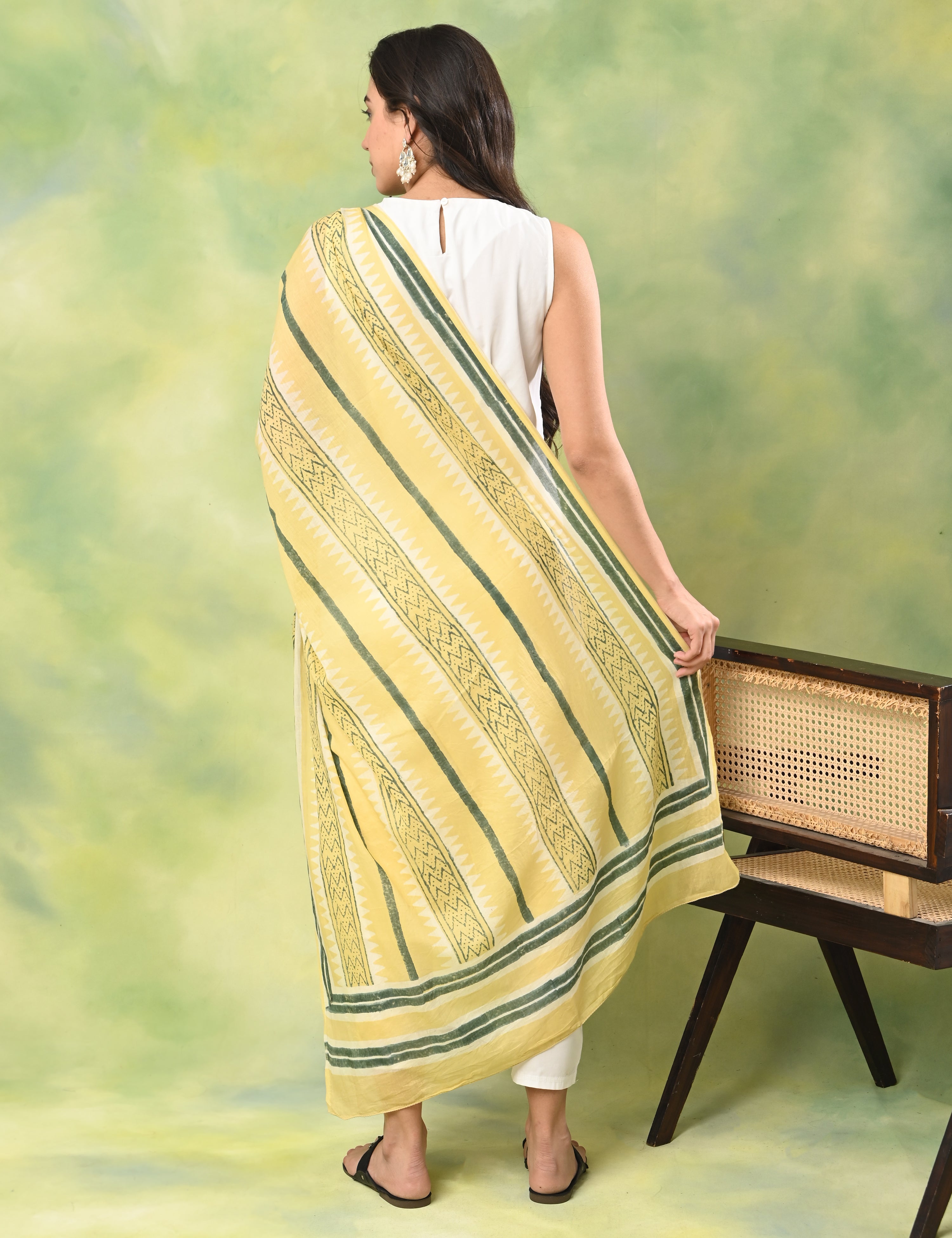 Patang Lemon Block Print Dupatta