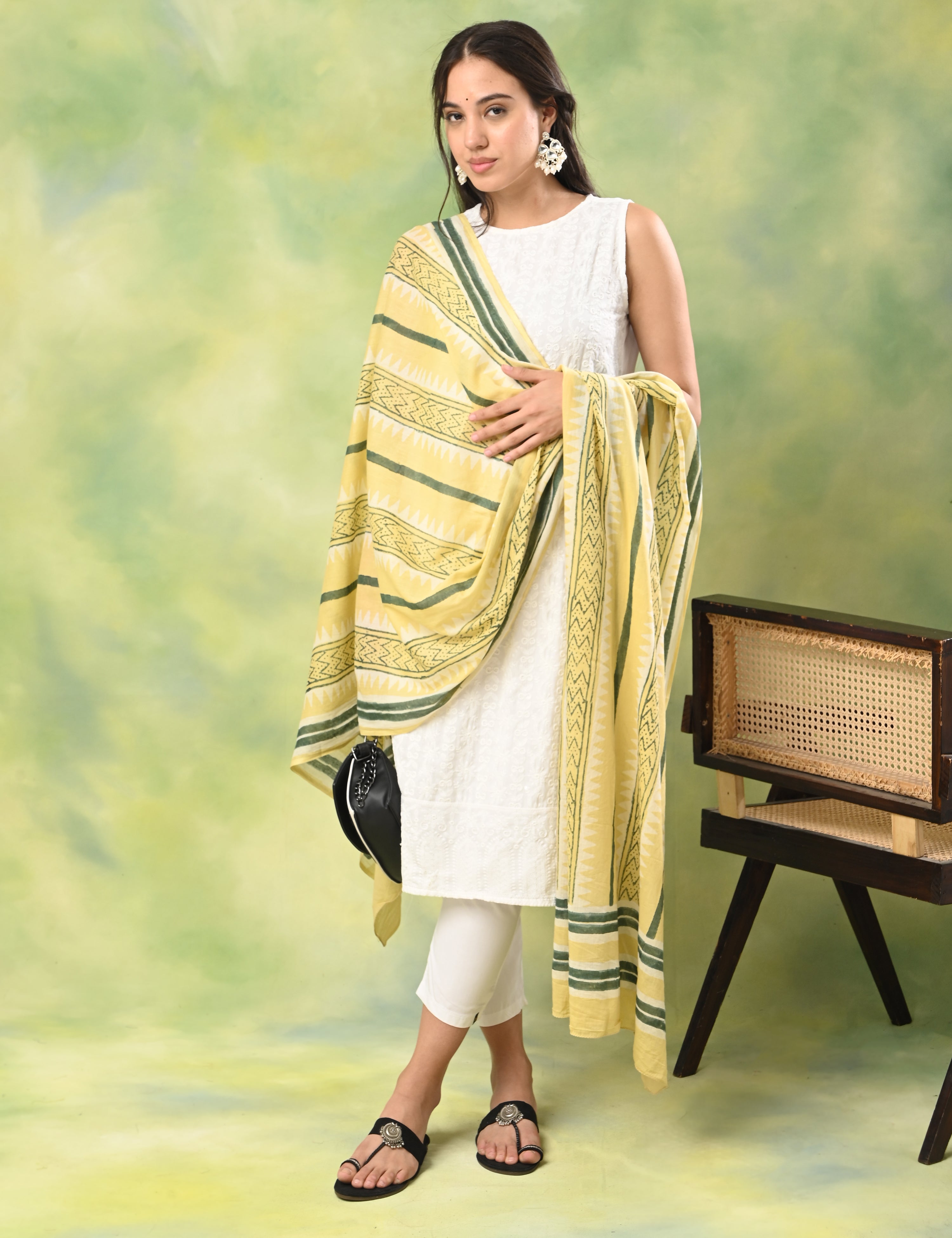 Patang Lemon Block Print Dupatta