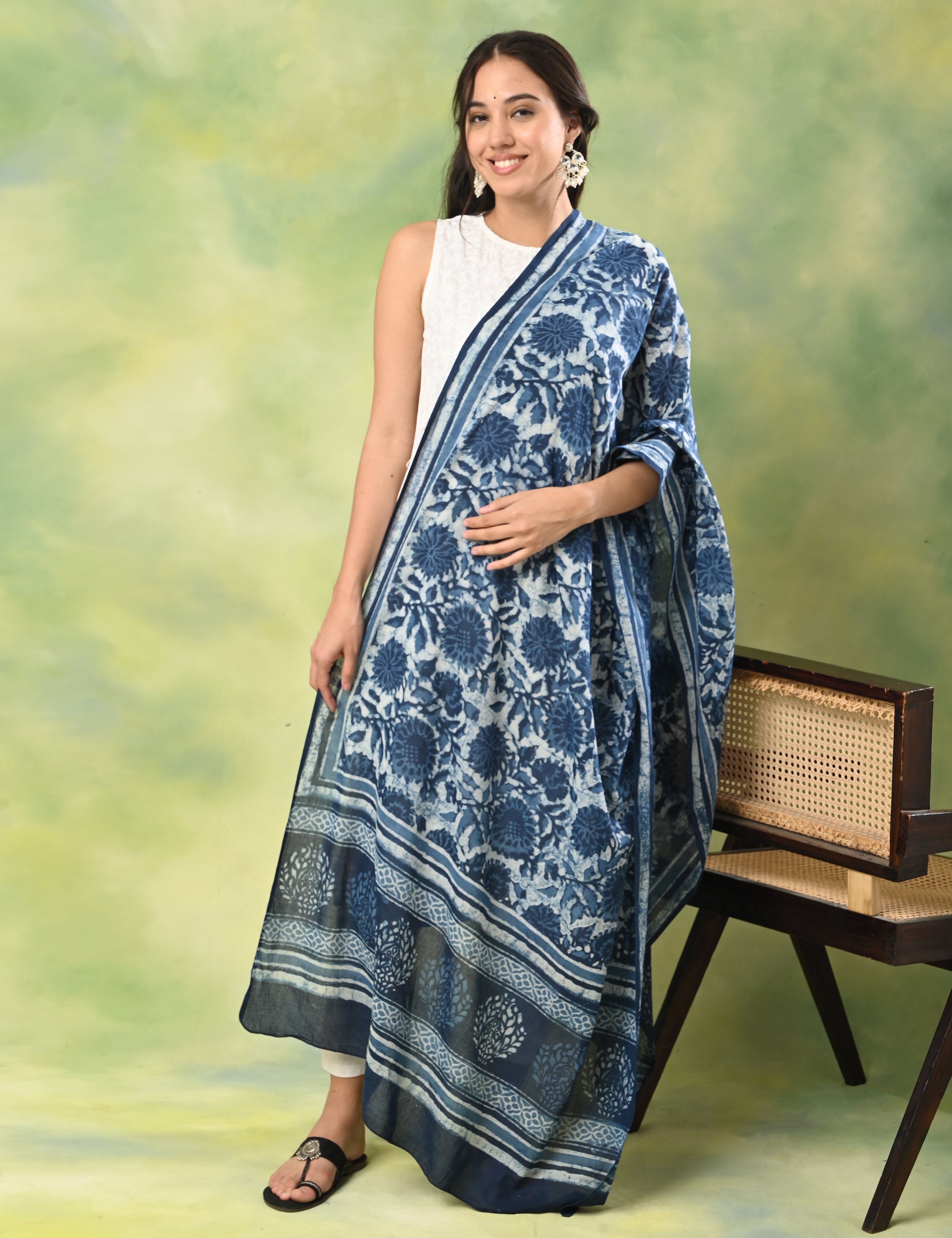 Pushkarini Indigo Block Print Dupatta