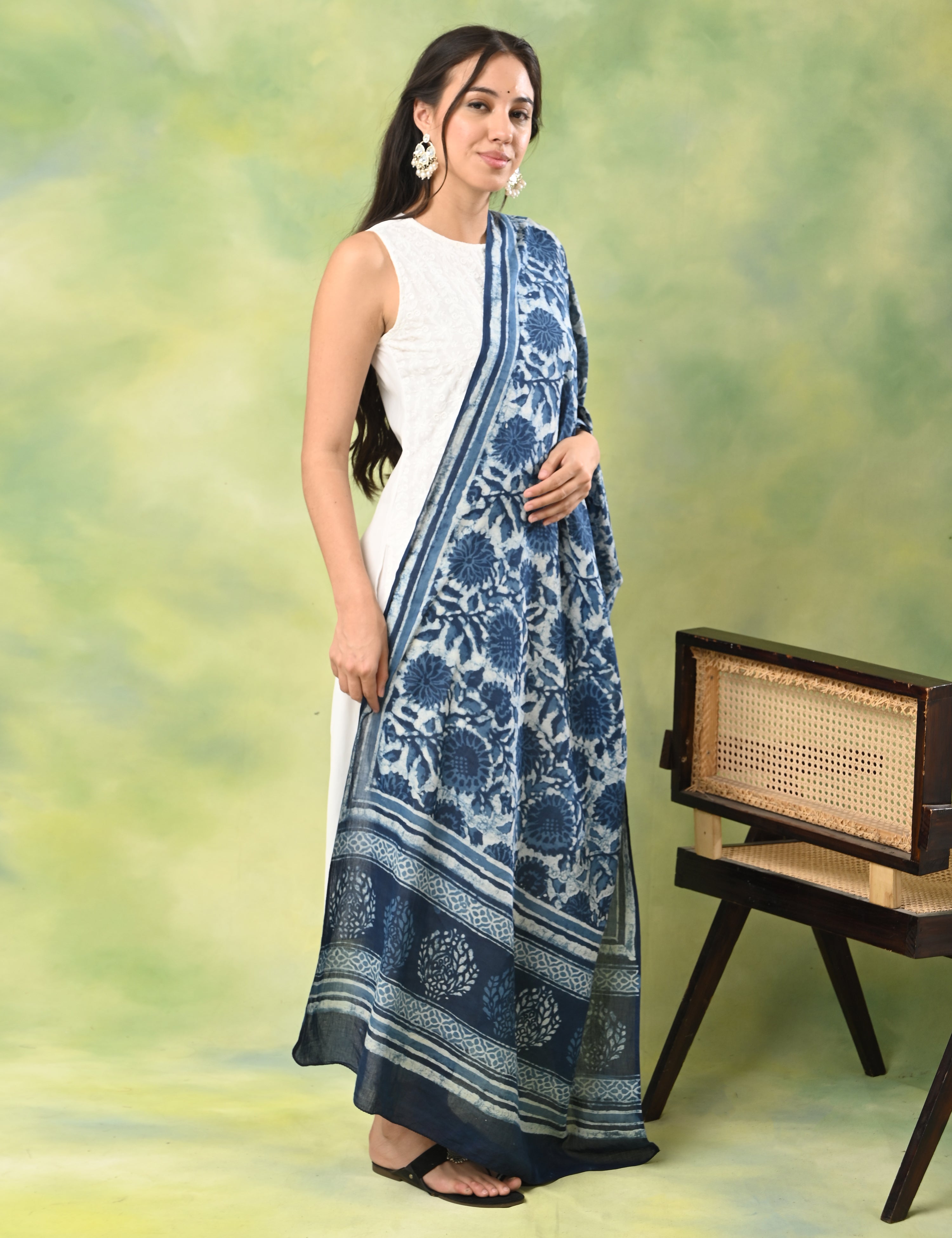 Pushkarini Indigo Block Print Dupatta