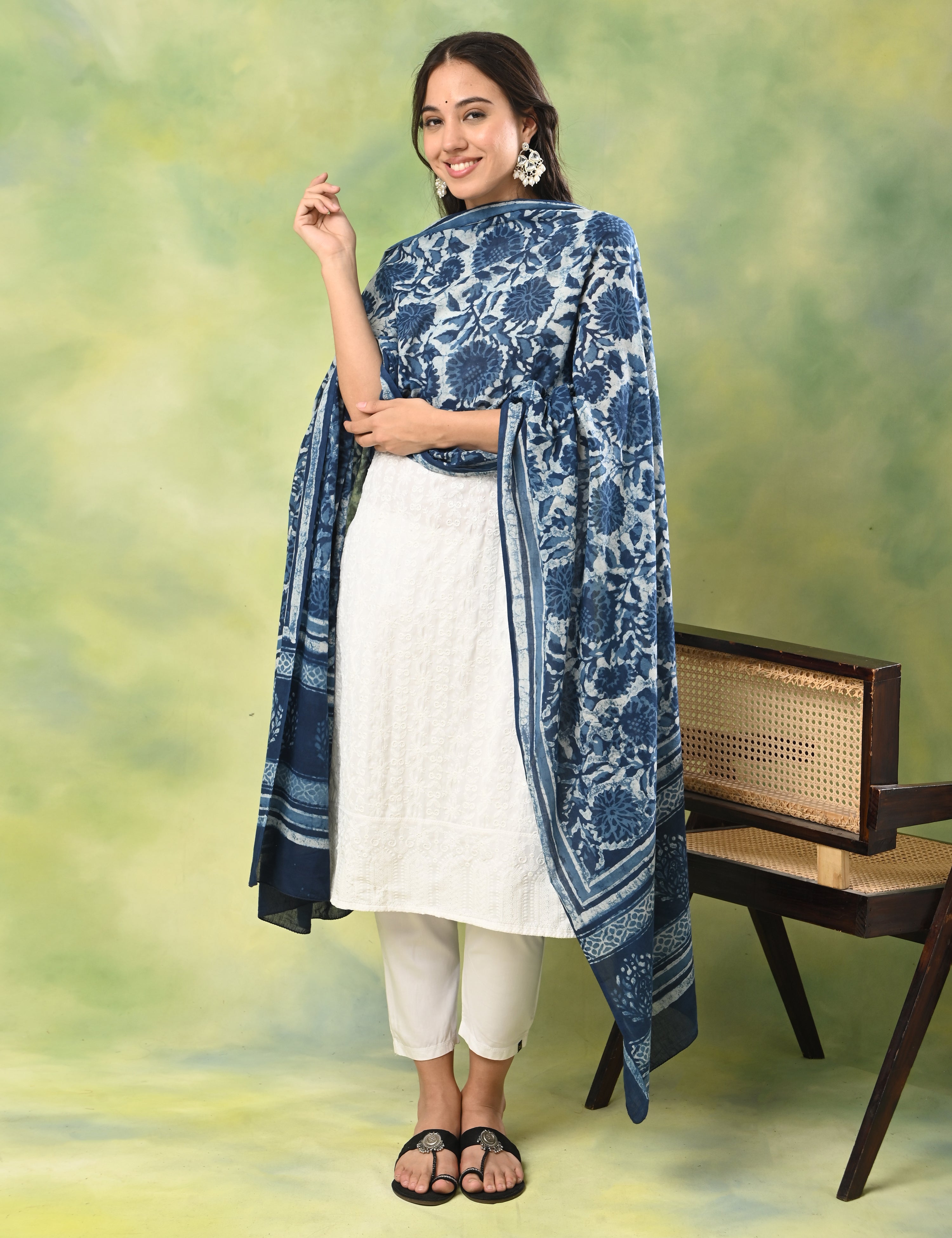 Pushkarini Indigo Block Print Dupatta