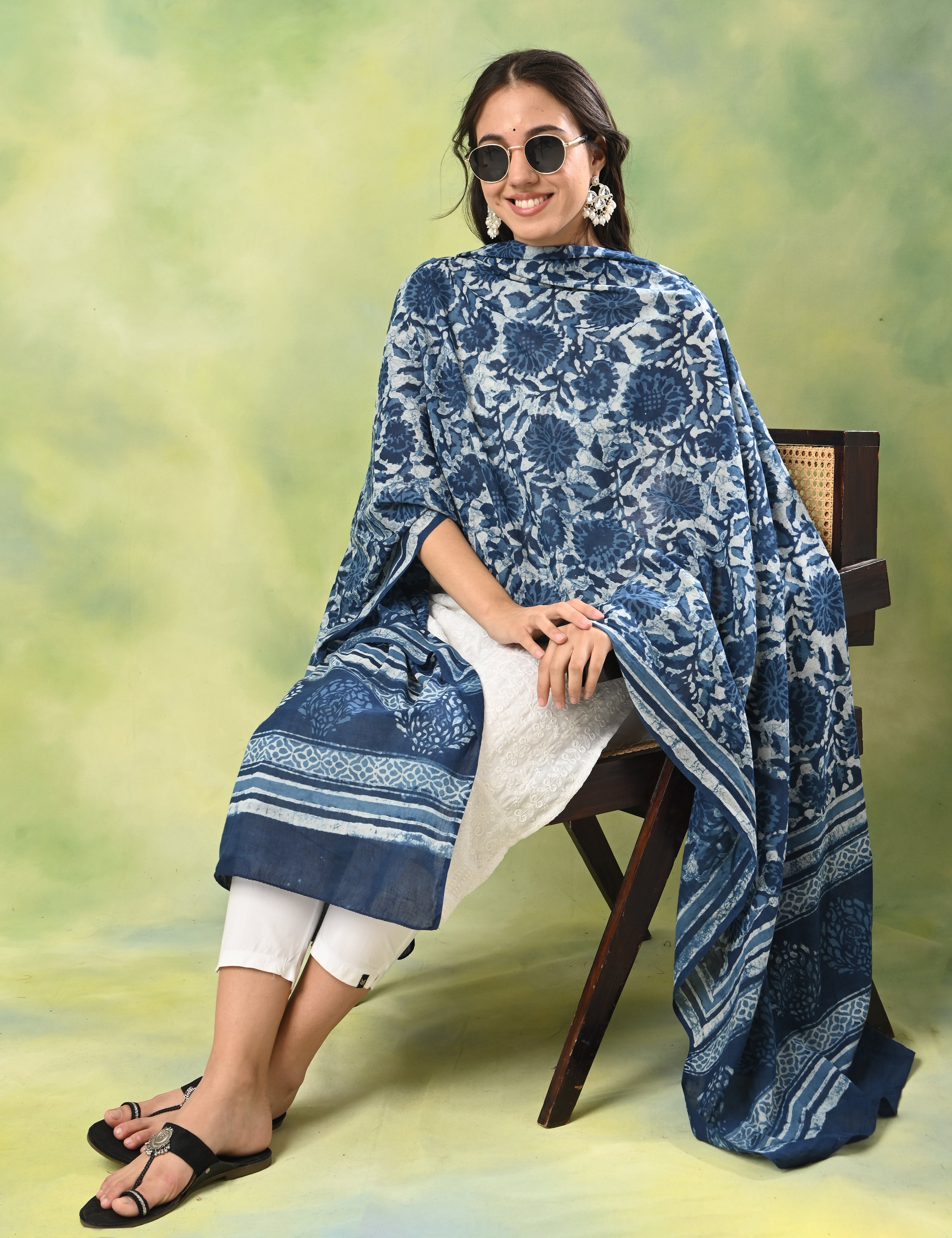 Pushkarini Indigo Block Print Dupatta